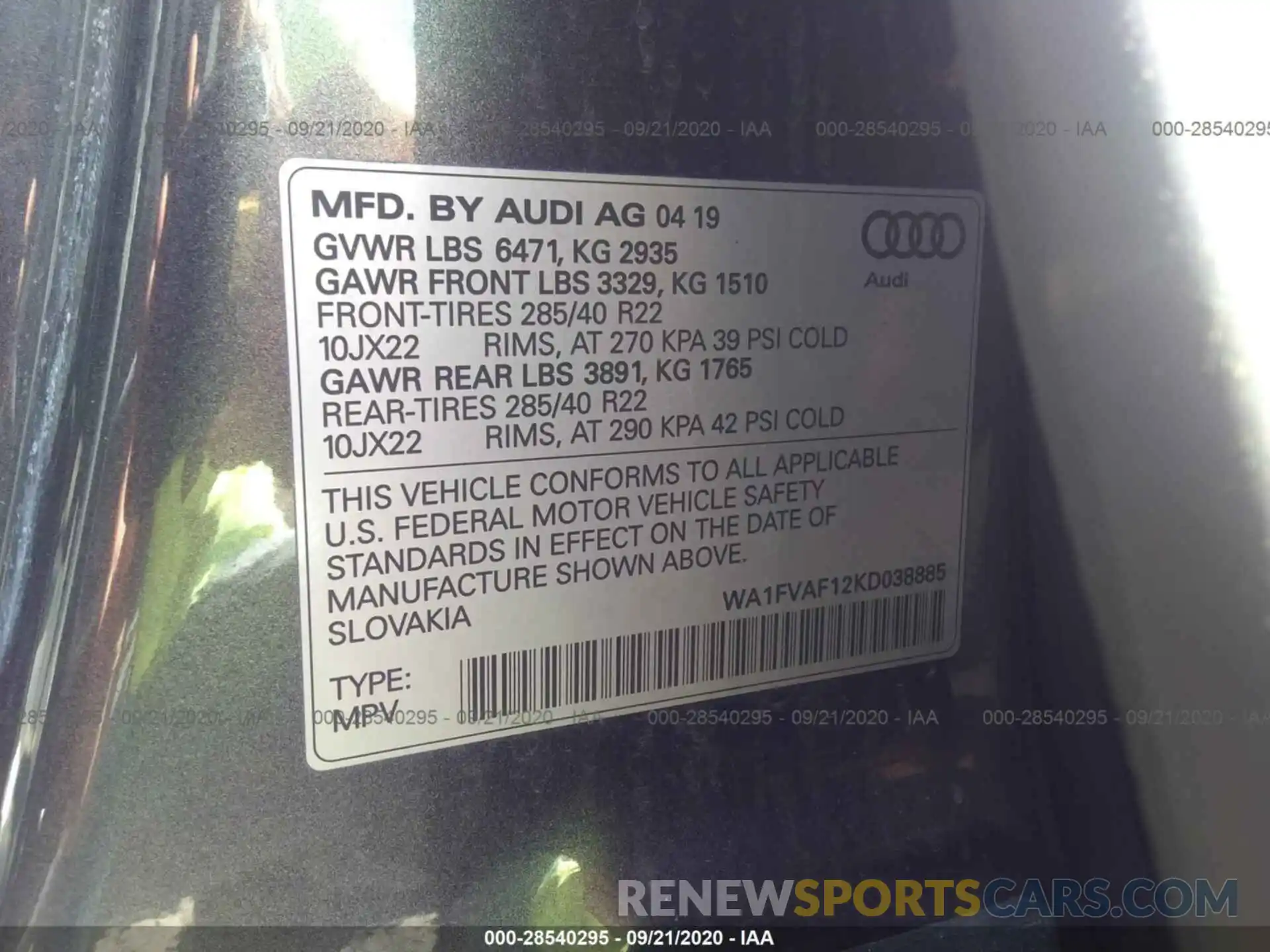 9 Фотография поврежденного автомобиля WA1FVAF12KD038885 AUDI Q8 2019