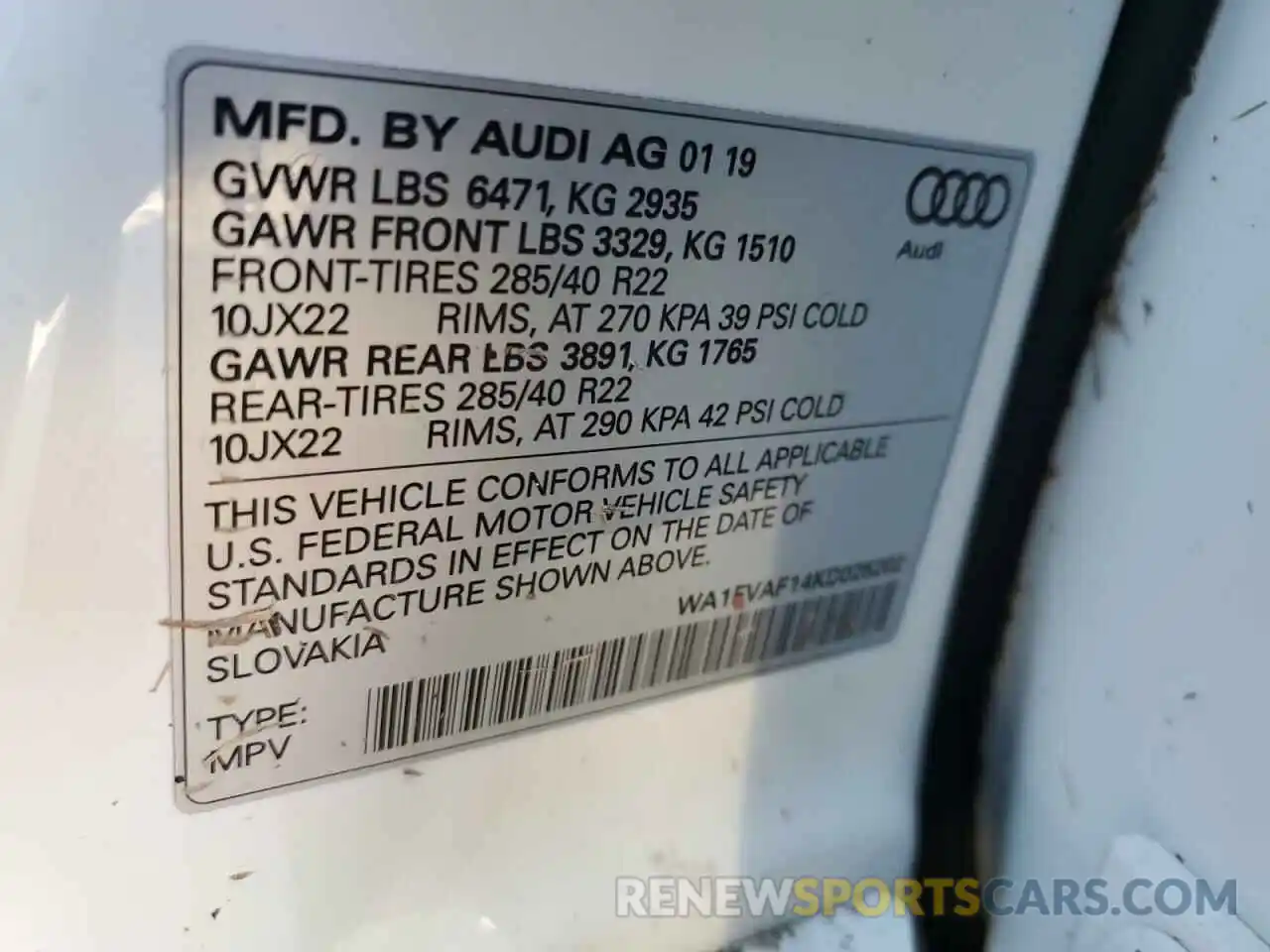 10 Фотография поврежденного автомобиля WA1FVAF14KD025202 AUDI Q8 2019