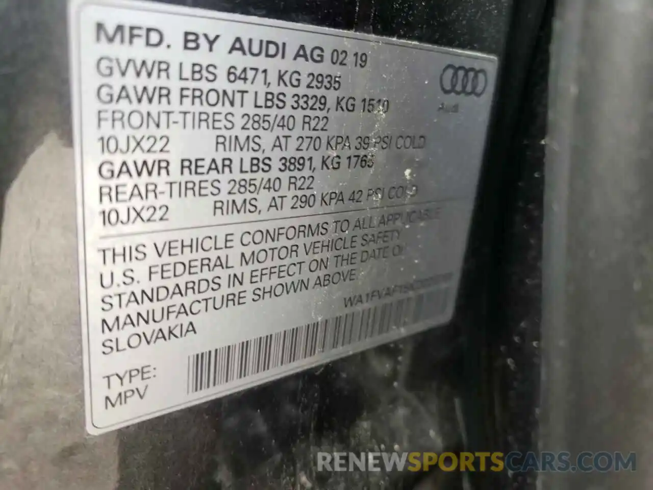 10 Photograph of a damaged car WA1FVAF15KD029789 AUDI Q8 2019