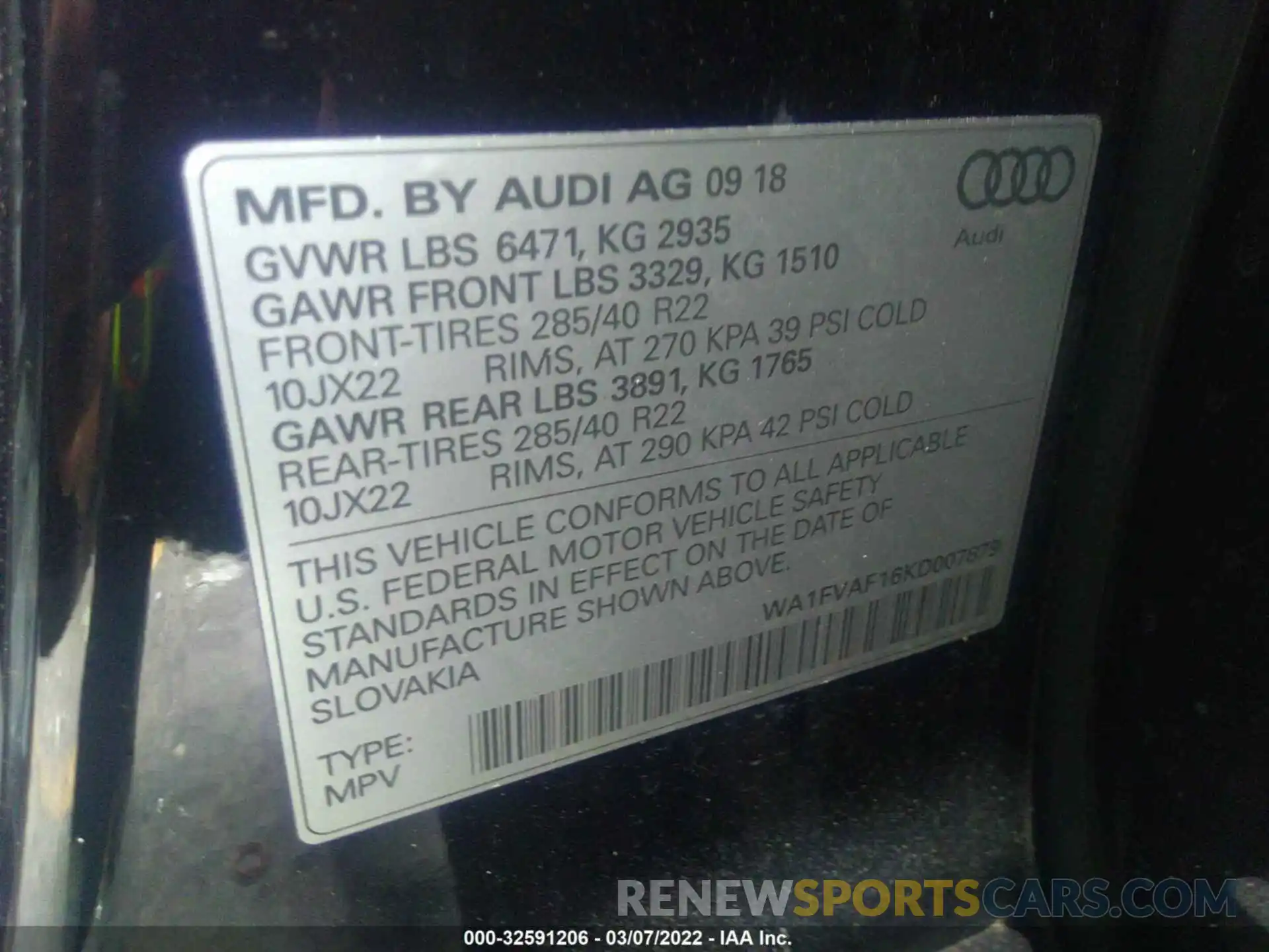 9 Photograph of a damaged car WA1FVAF16KD007879 AUDI Q8 2019