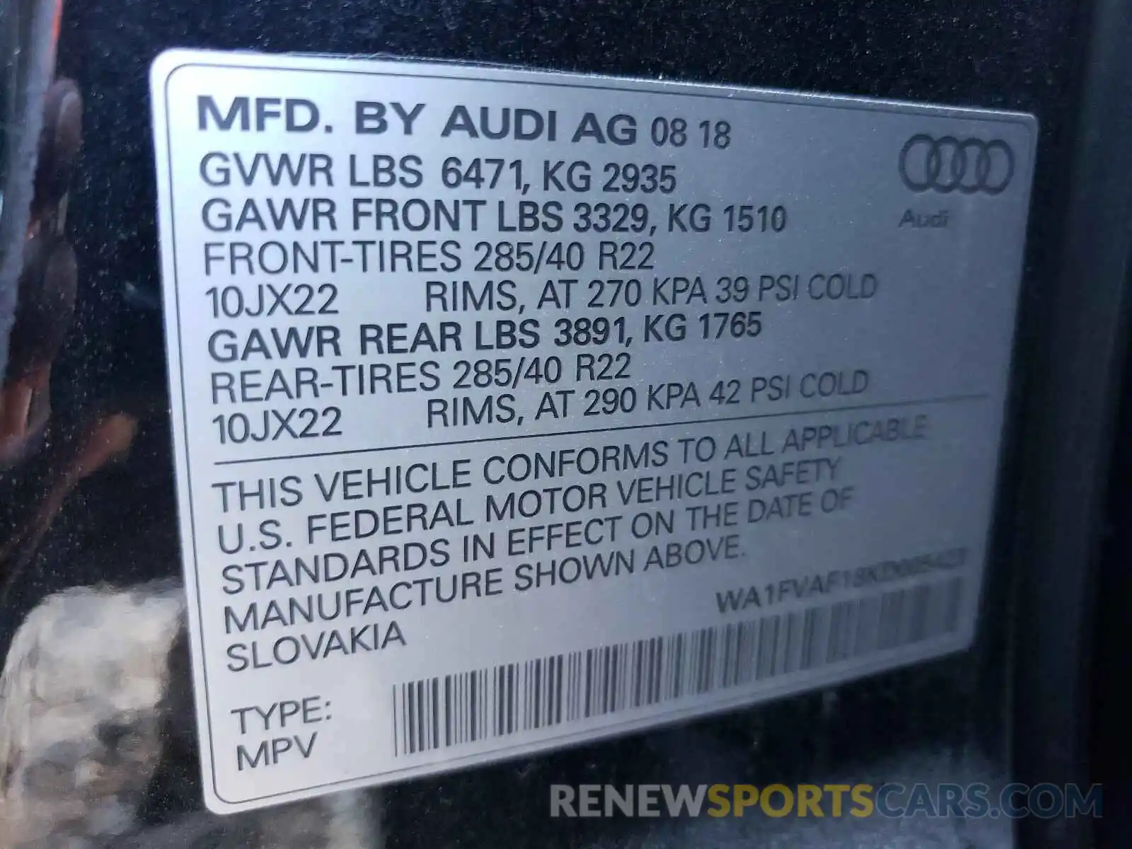 10 Photograph of a damaged car WA1FVAF18KD005423 AUDI Q8 2019