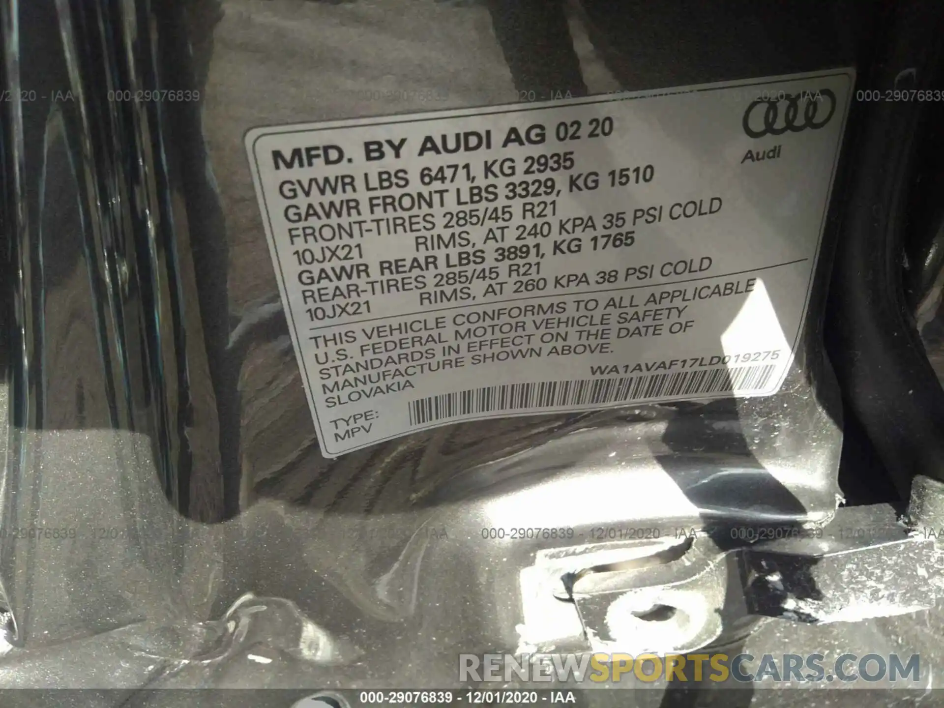 9 Фотография поврежденного автомобиля WA1AVAF17LD019275 AUDI Q8 2020