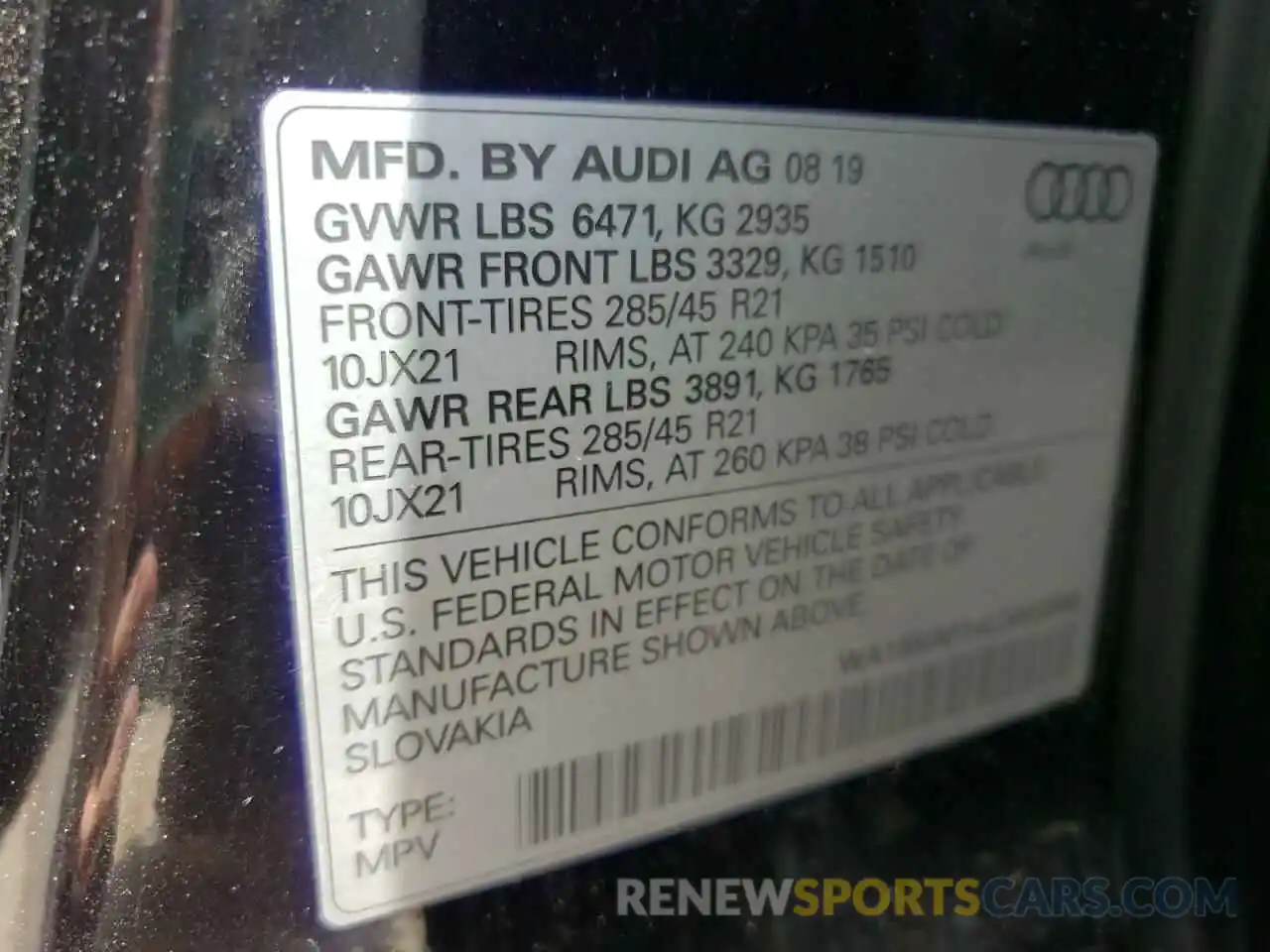 10 Photograph of a damaged car WA1BVAF14LD002888 AUDI Q8 2020