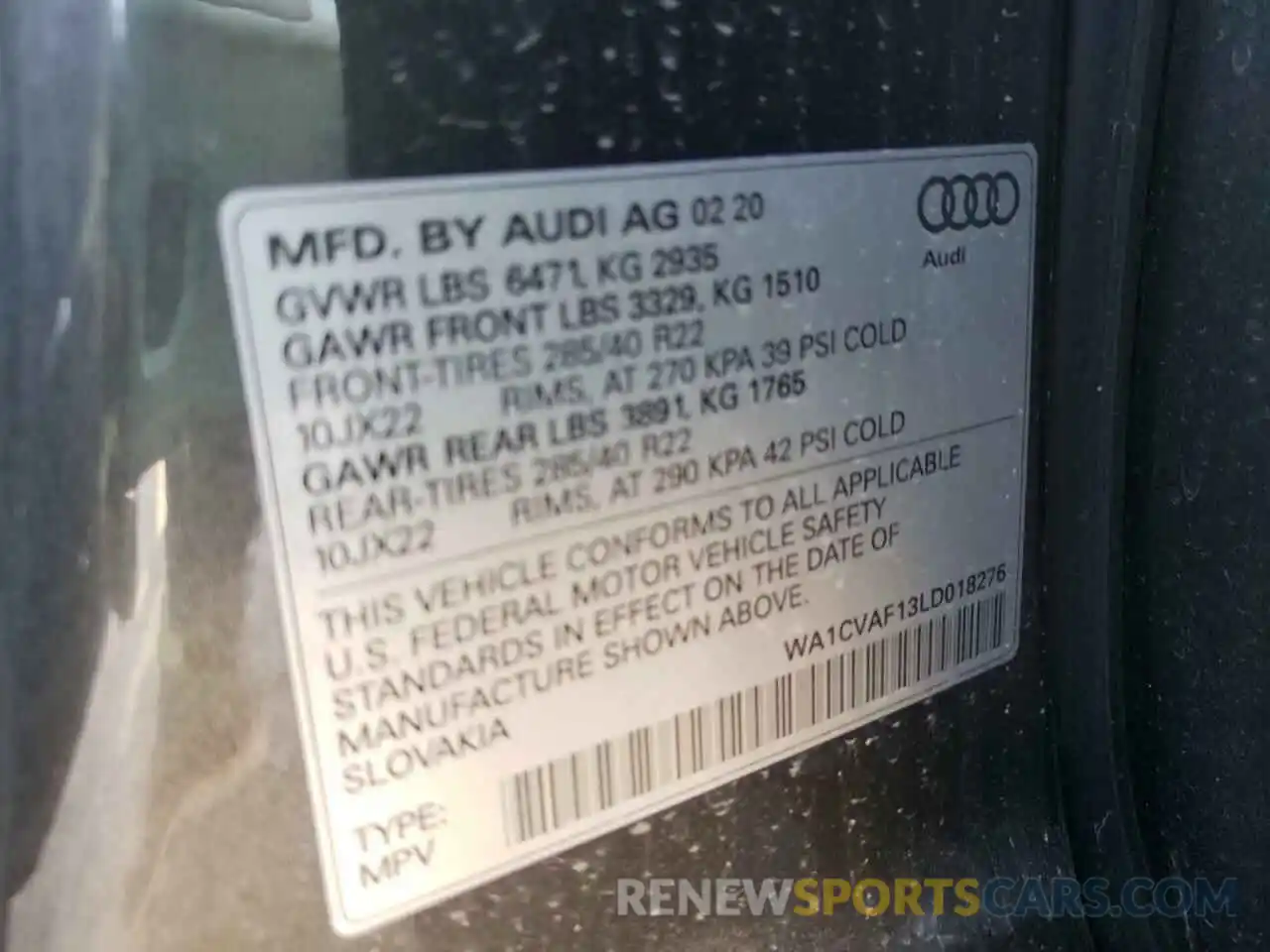 10 Photograph of a damaged car WA1CVAF13LD018276 AUDI Q8 2020