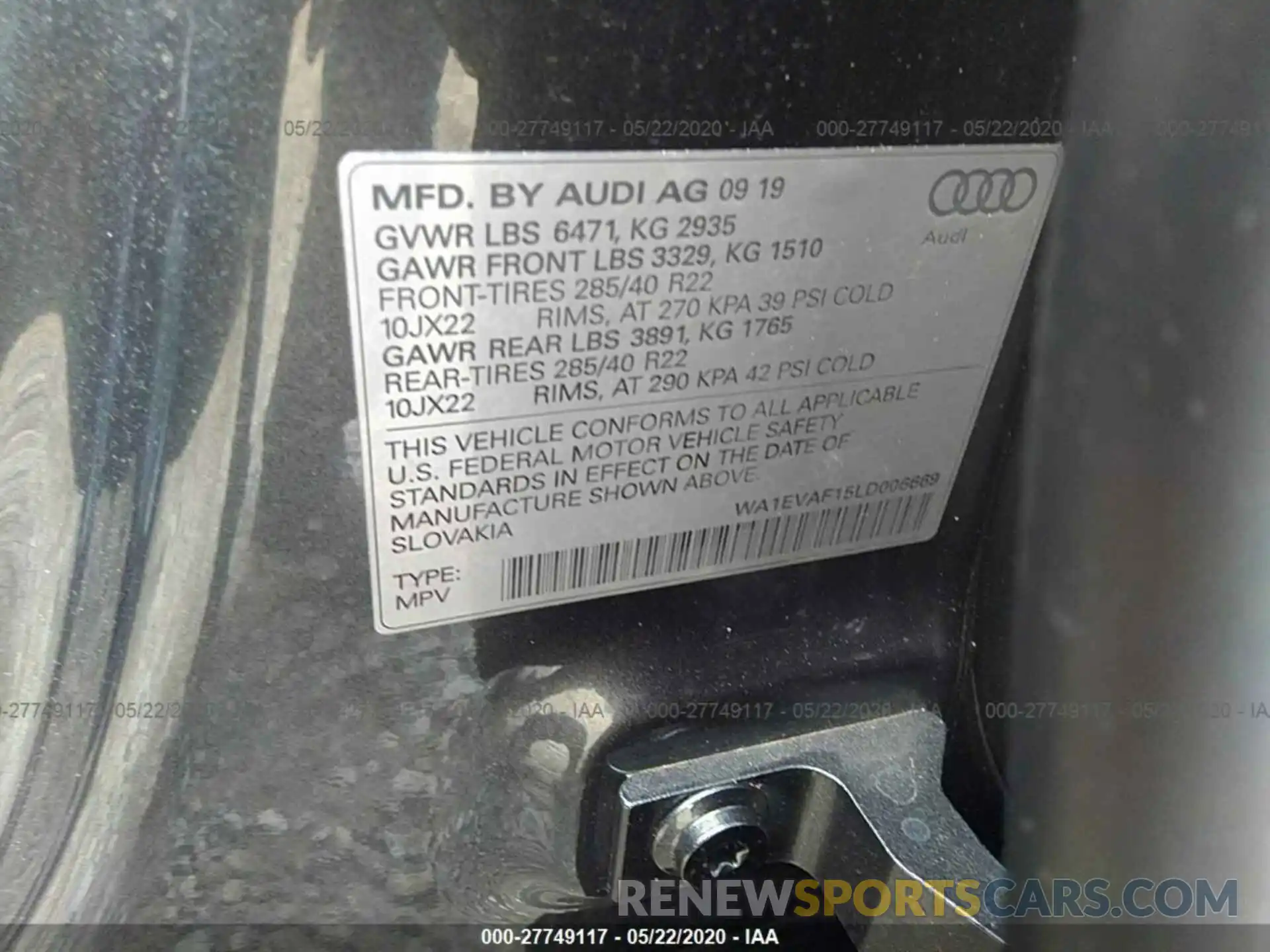 9 Photograph of a damaged car WA1EVAF15LD006669 AUDI Q8 2020