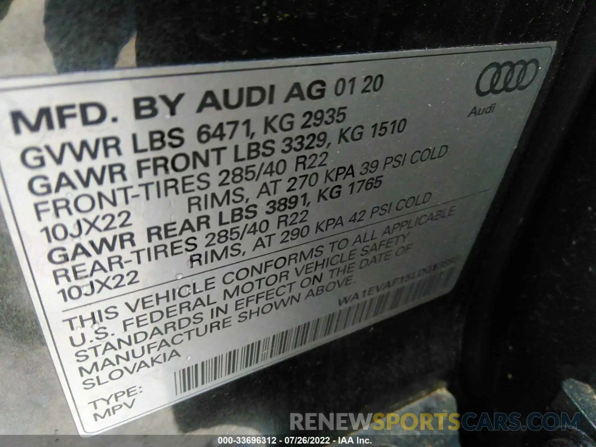 9 Photograph of a damaged car WA1EVAF15LD013895 AUDI Q8 2020