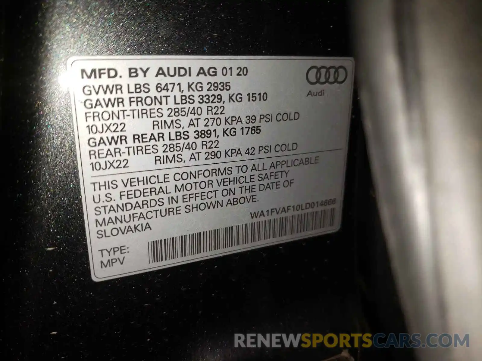 10 Photograph of a damaged car WA1FVAF10LD014666 AUDI Q8 2020