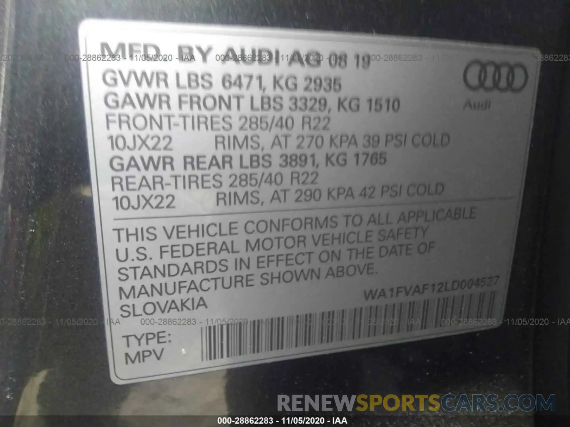 8 Фотография поврежденного автомобиля WA1FVAF12LD004527 AUDI Q8 2020