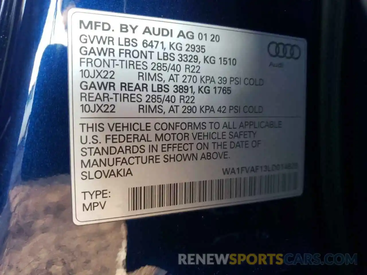 10 Photograph of a damaged car WA1FVAF13LD014628 AUDI Q8 2020