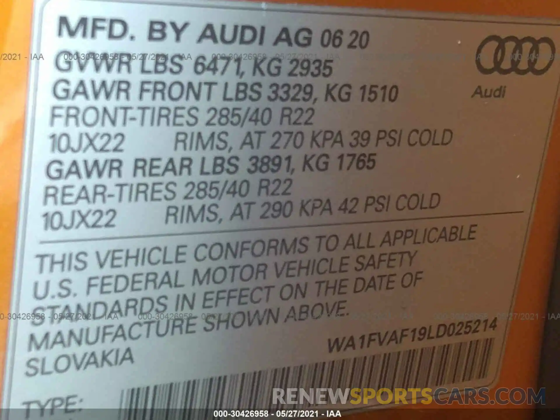 9 Photograph of a damaged car WA1FVAF19LD025214 AUDI Q8 2020