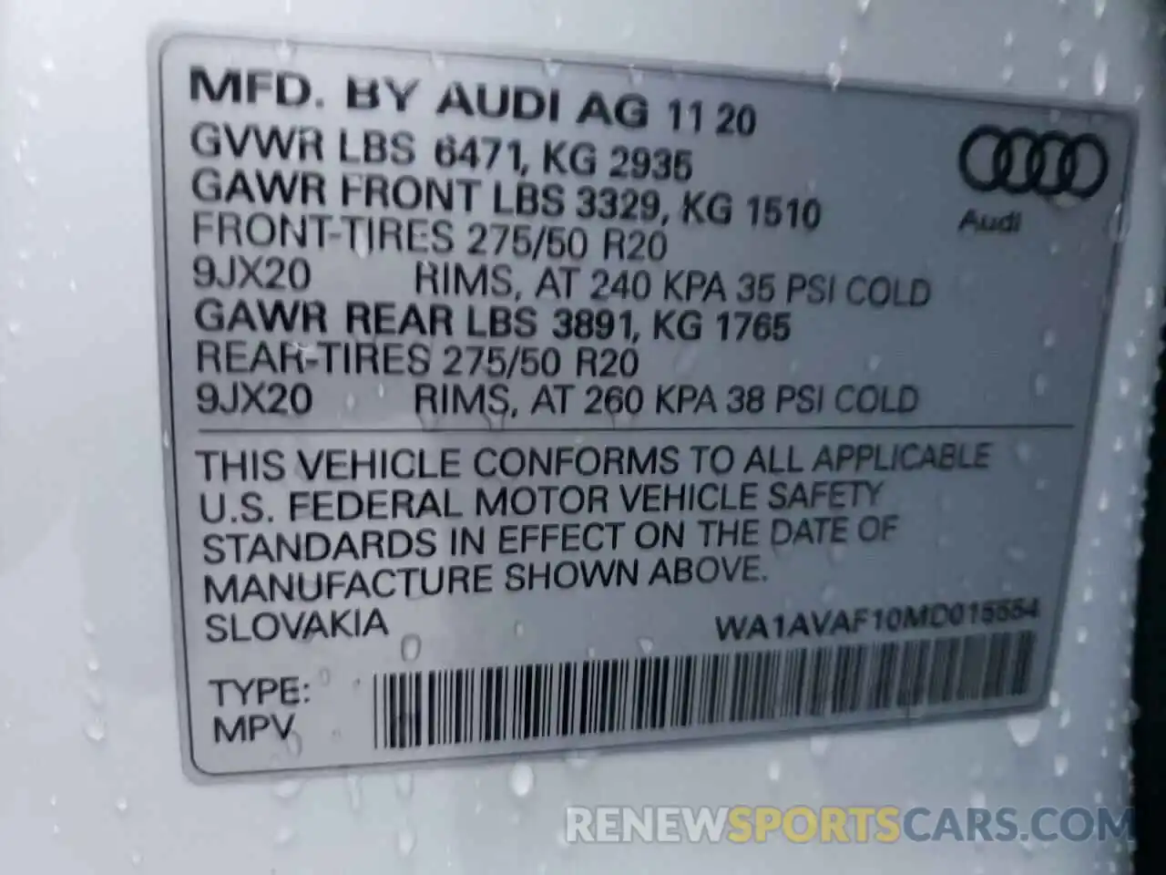 10 Photograph of a damaged car WA1AVAF10MD015554 AUDI Q8 2021