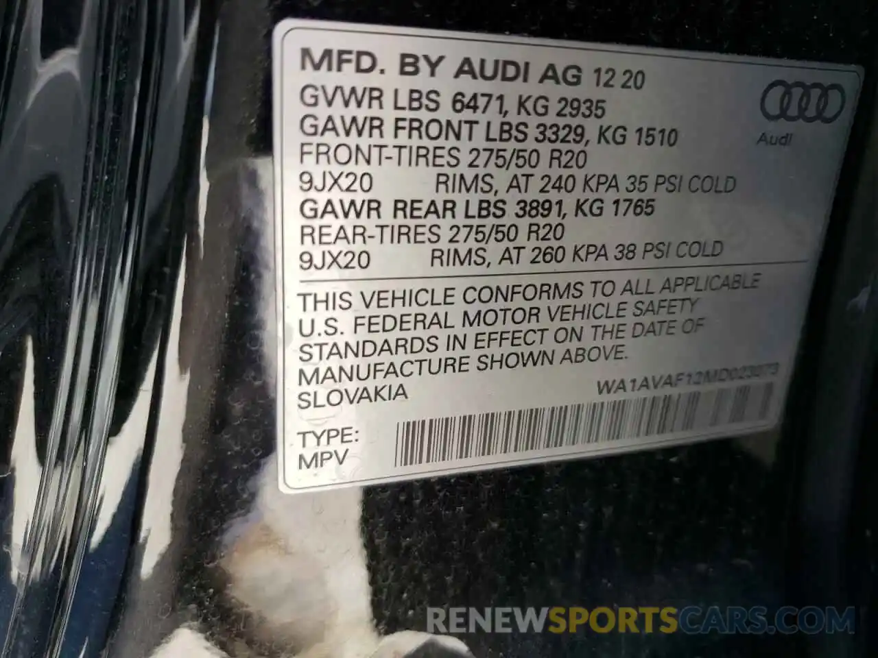 10 Photograph of a damaged car WA1AVAF12MD023073 AUDI Q8 2021