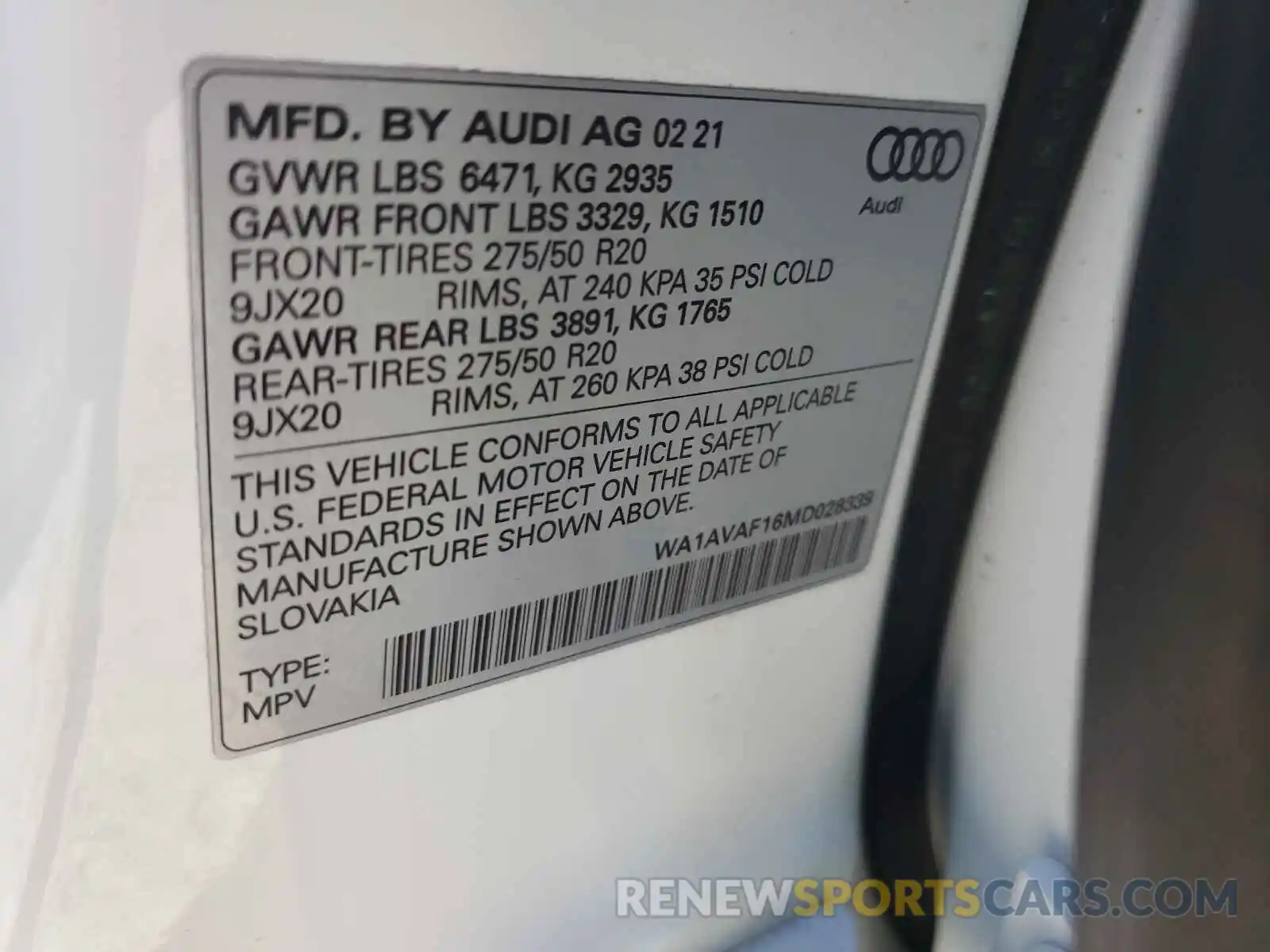 10 Photograph of a damaged car WA1AVAF16MD028339 AUDI Q8 2021