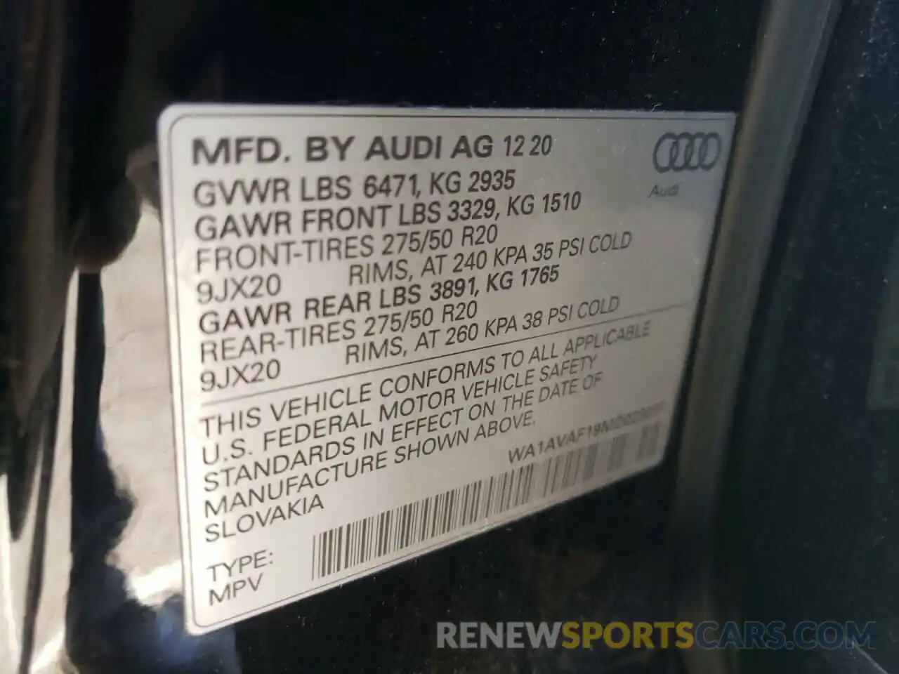 10 Photograph of a damaged car WA1AVAF19MD023037 AUDI Q8 2021