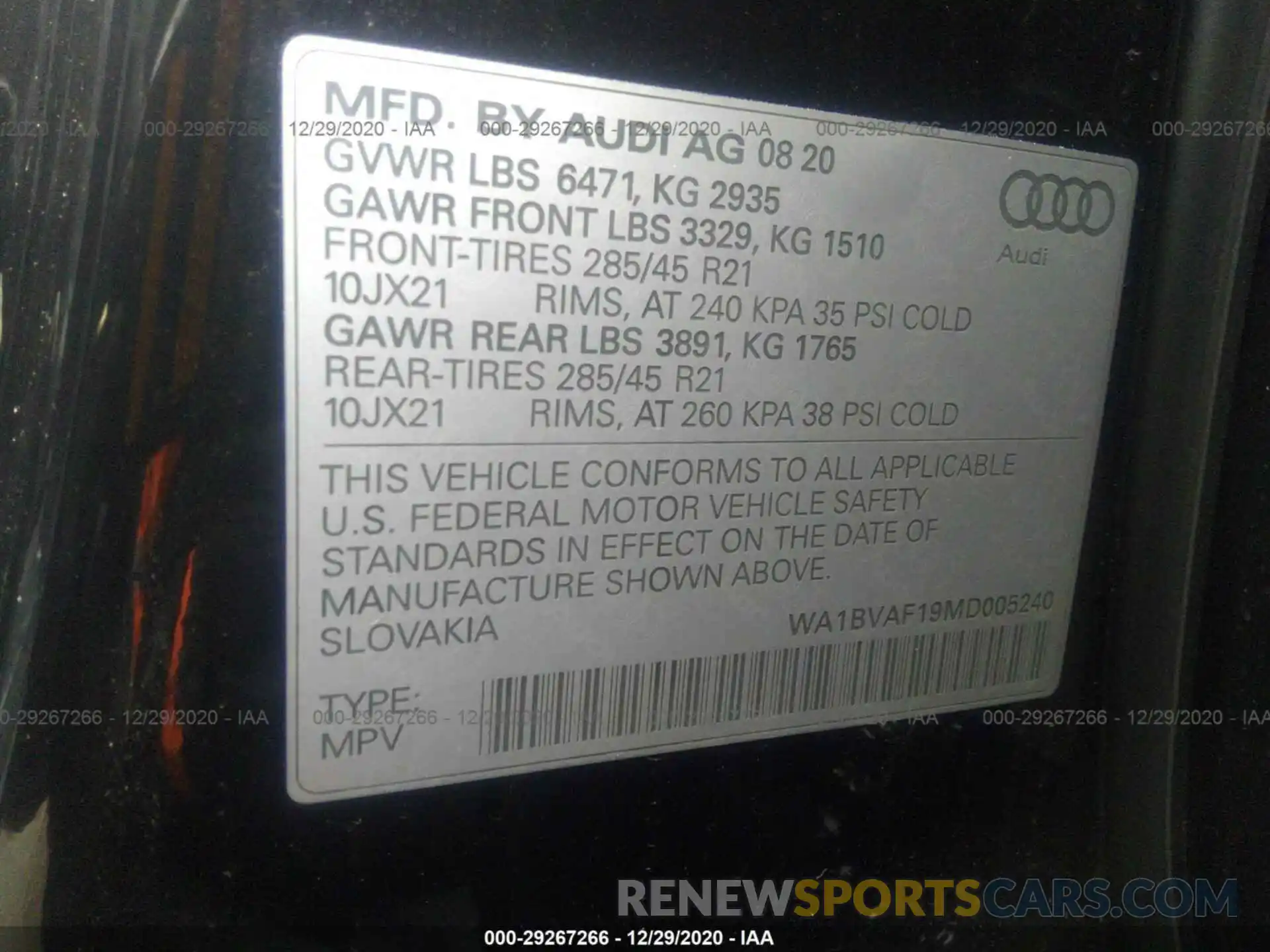 9 Фотография поврежденного автомобиля WA1BVAF19MD005240 AUDI Q8 2021