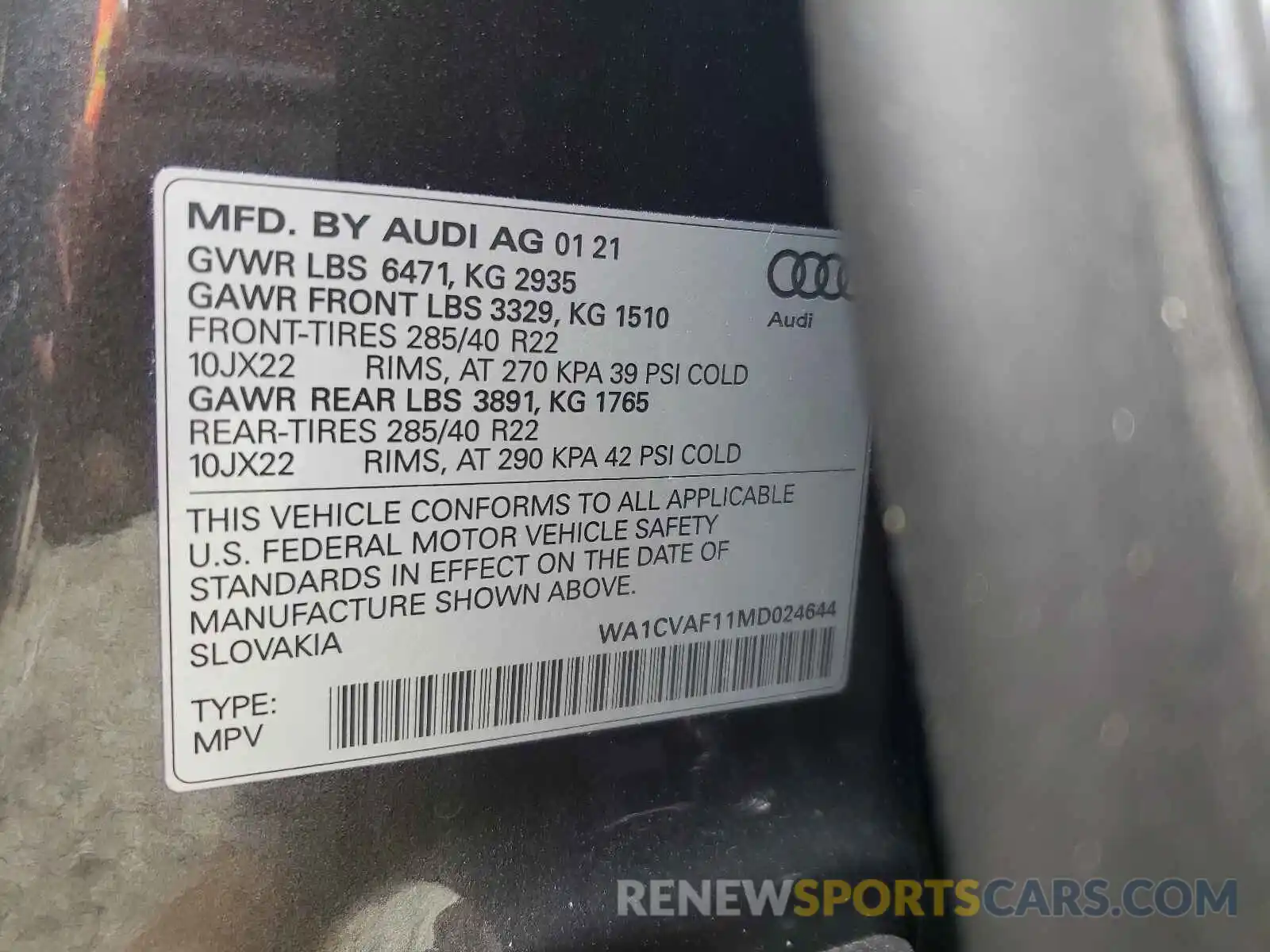 10 Фотография поврежденного автомобиля WA1CVAF11MD024644 AUDI Q8 2021