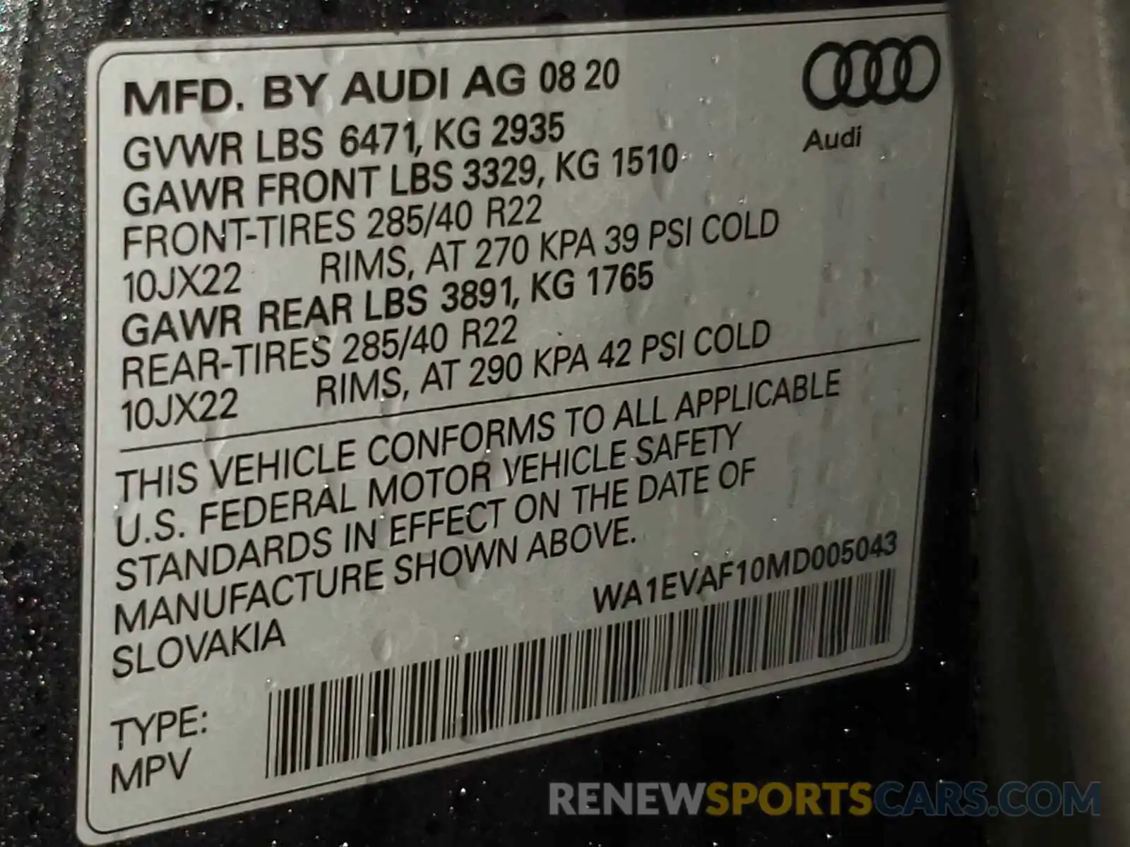 10 Photograph of a damaged car WA1EVAF10MD005043 AUDI Q8 2021