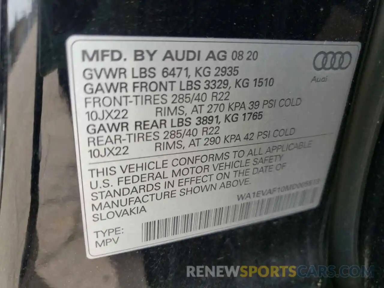 10 Photograph of a damaged car WA1EVAF10MD005513 AUDI Q8 2021