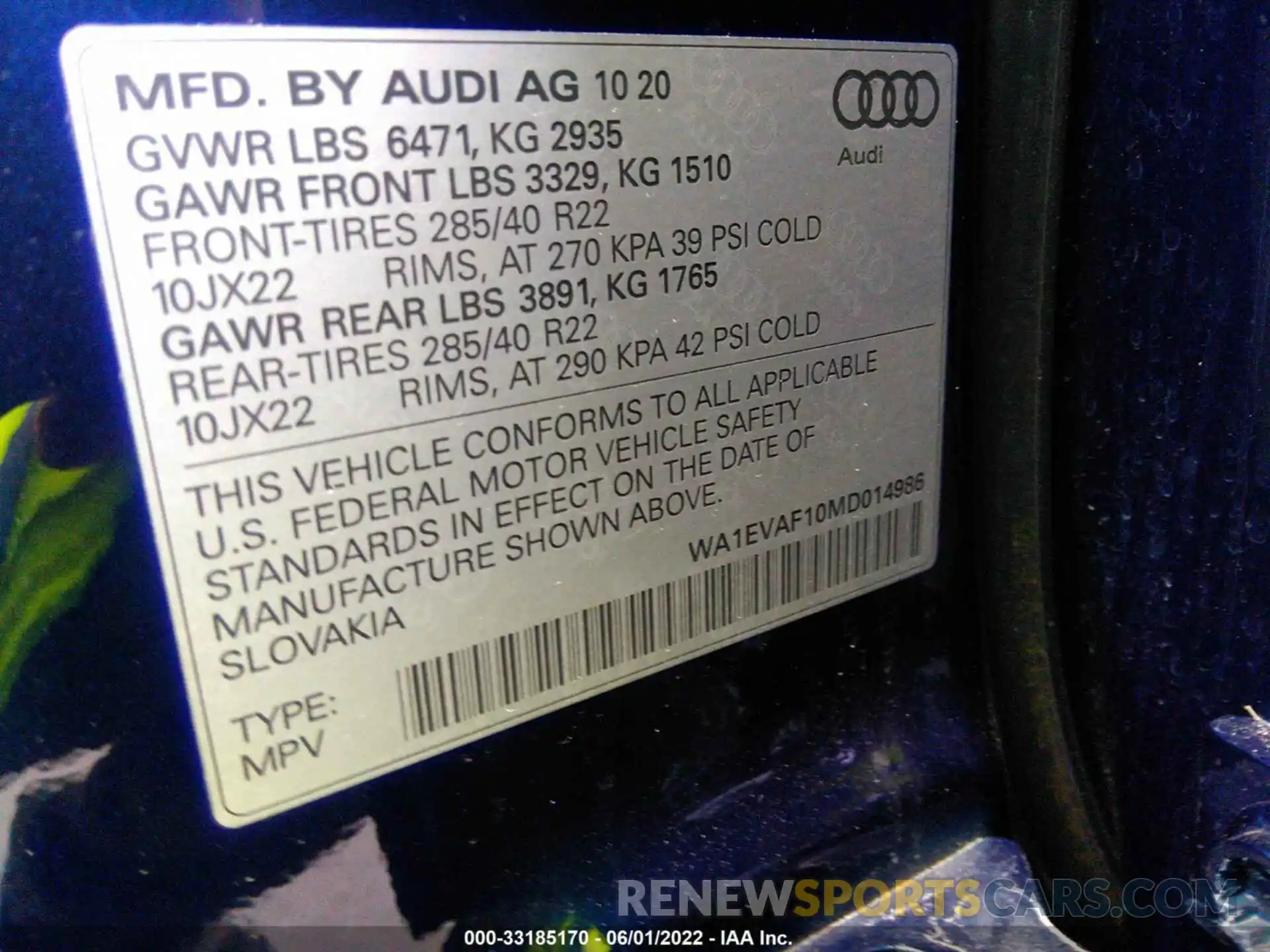 9 Photograph of a damaged car WA1EVAF10MD014986 AUDI Q8 2021