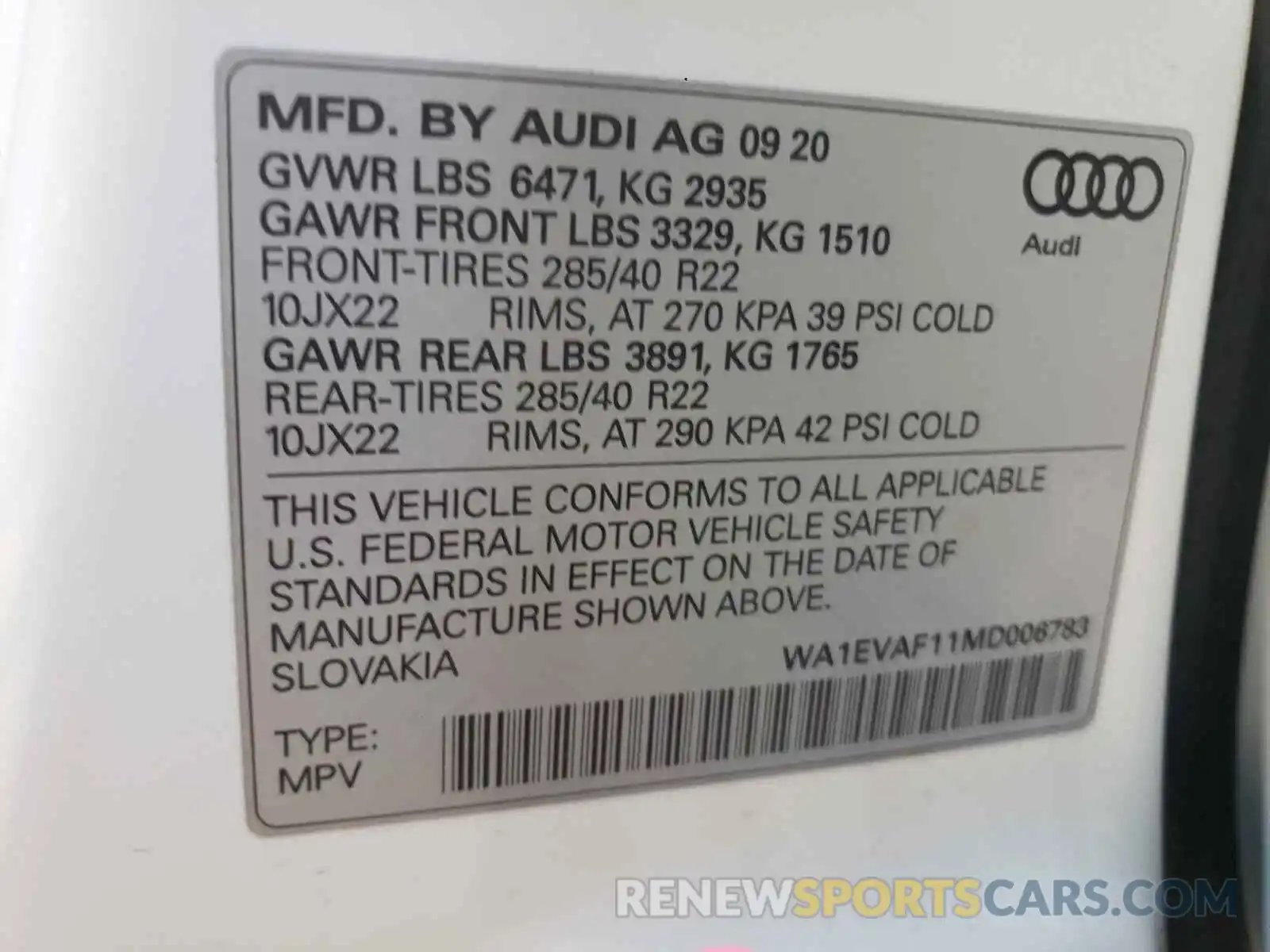 10 Photograph of a damaged car WA1EVAF11MD006783 AUDI Q8 2021