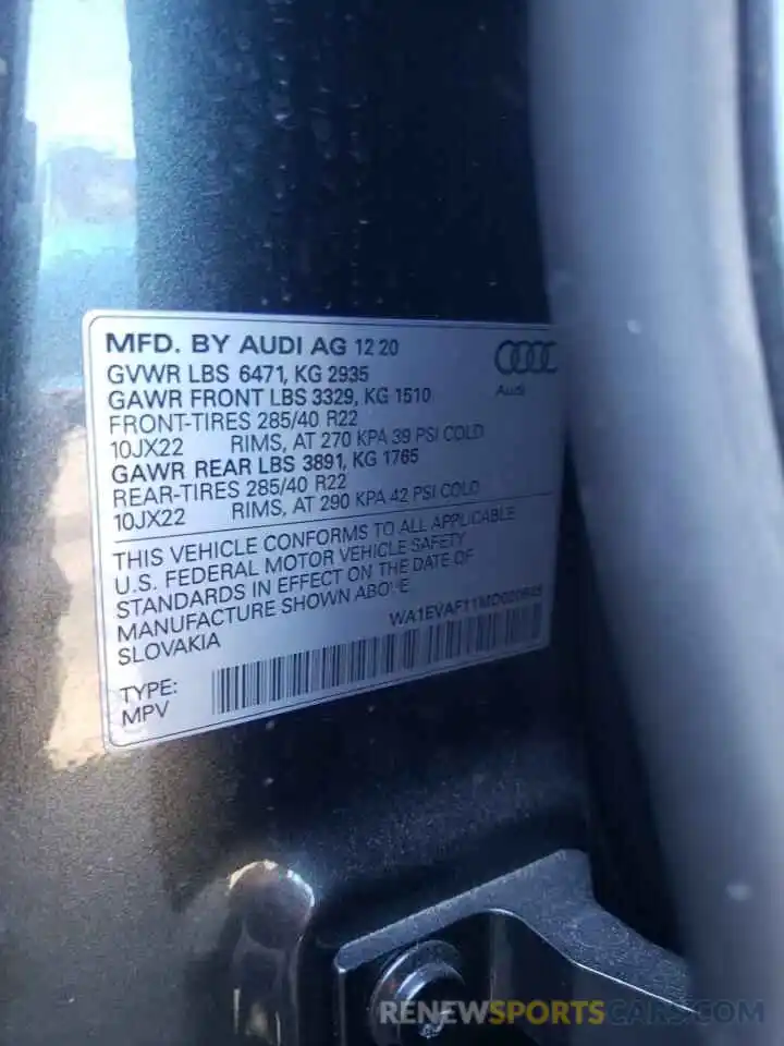 10 Photograph of a damaged car WA1EVAF11MD020649 AUDI Q8 2021