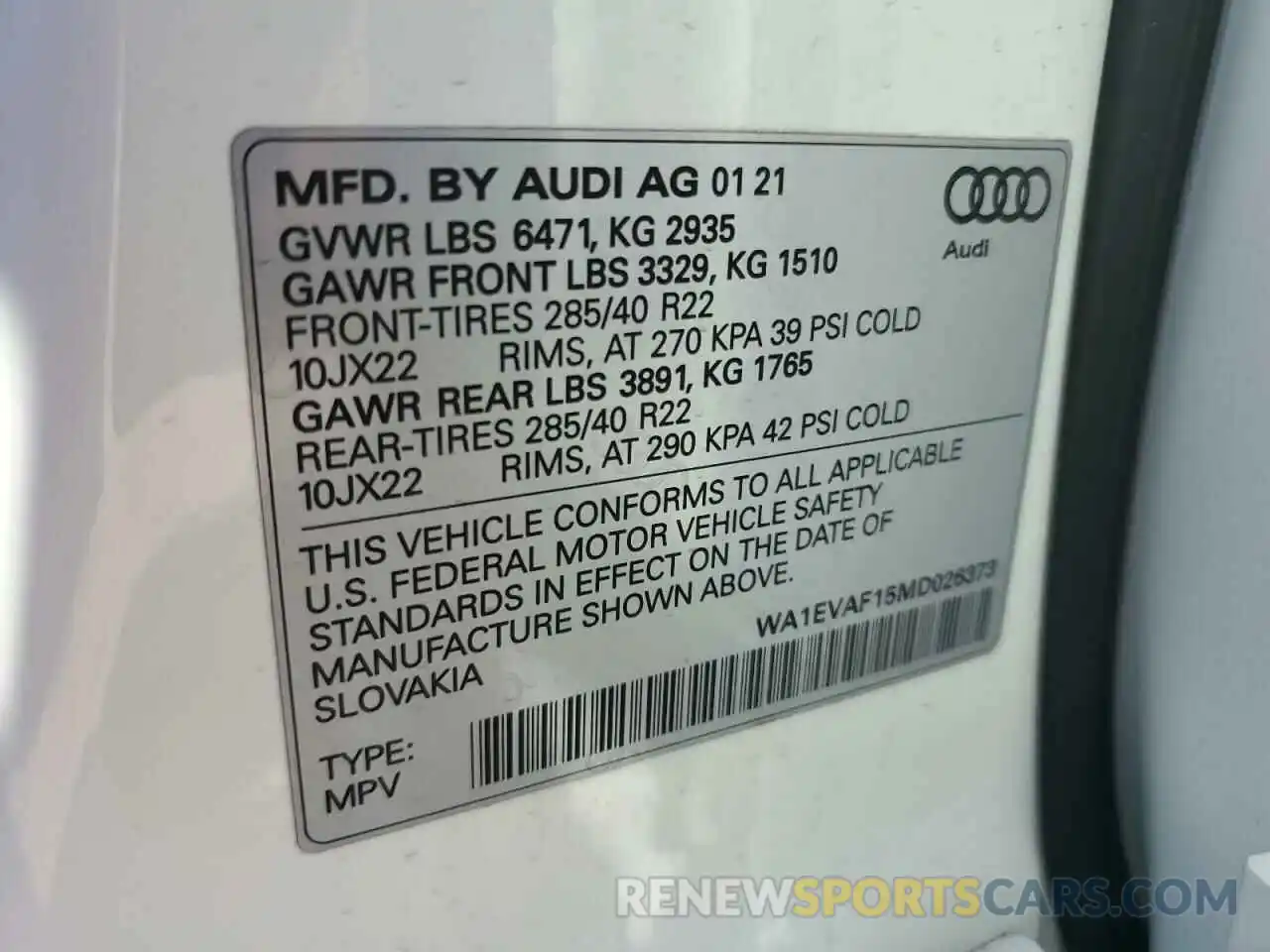 12 Photograph of a damaged car WA1EVAF15MD026373 AUDI Q8 2021