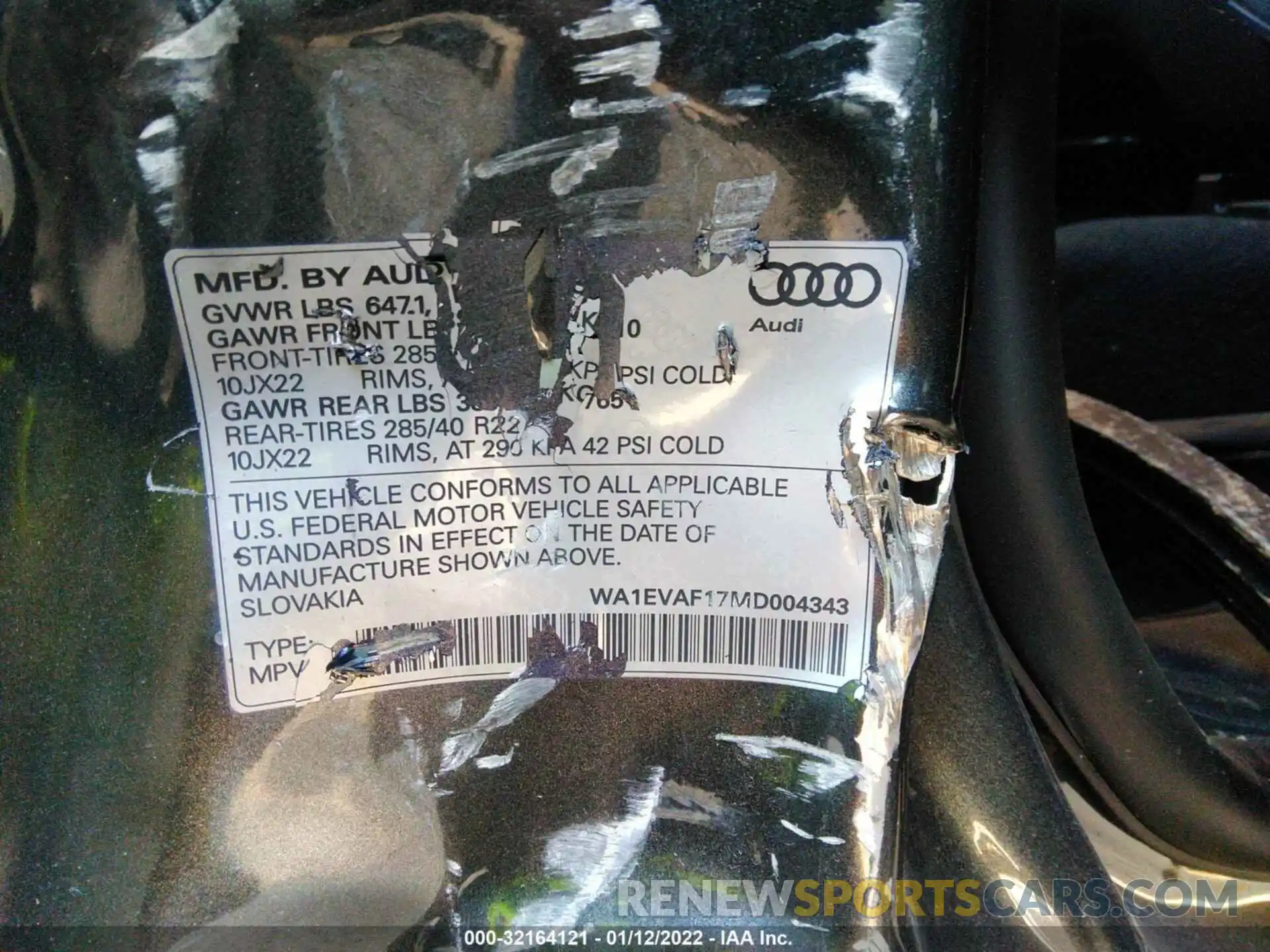 9 Photograph of a damaged car WA1EVAF17MD004343 AUDI Q8 2021