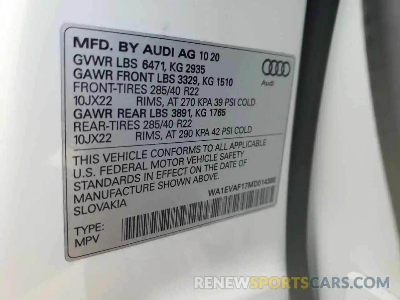 10 Photograph of a damaged car WA1EVAF17MD014385 AUDI Q8 2021