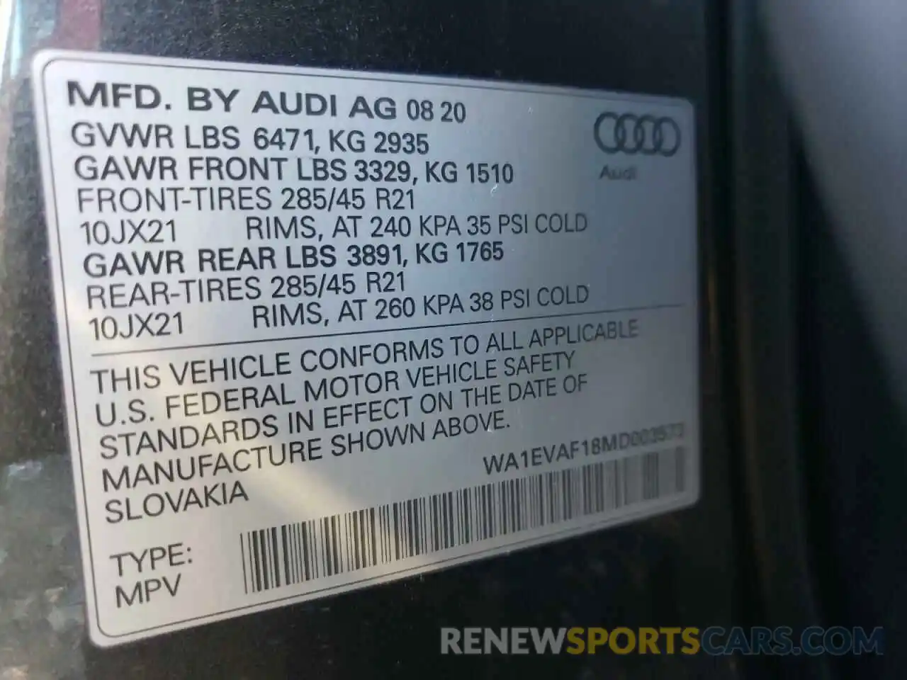 10 Фотография поврежденного автомобиля WA1EVAF18MD003573 AUDI Q8 2021