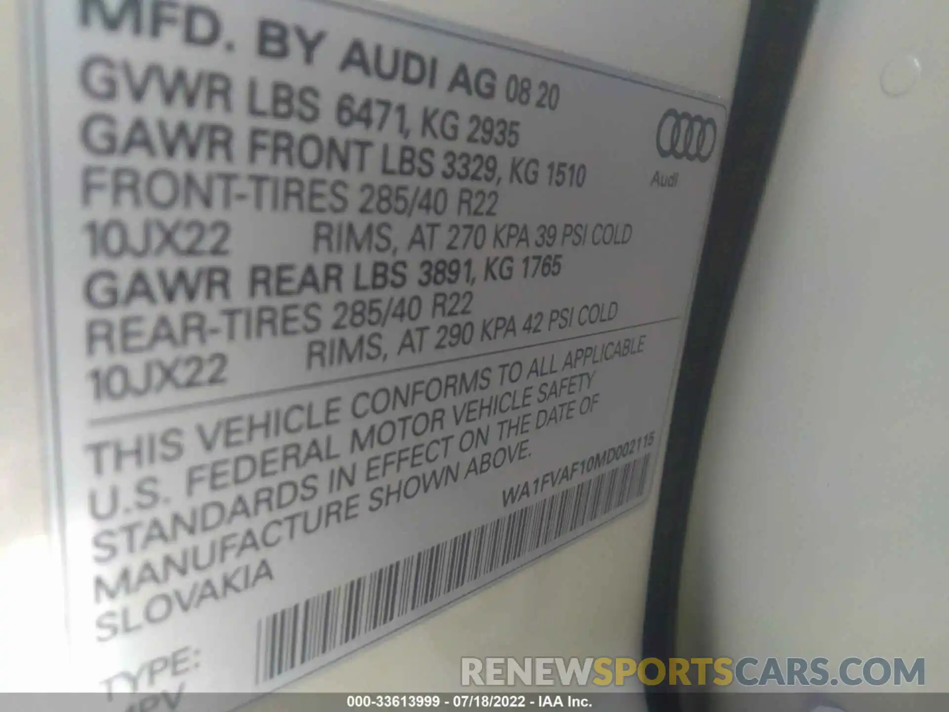 9 Фотография поврежденного автомобиля WA1FVAF10MD002115 AUDI Q8 2021