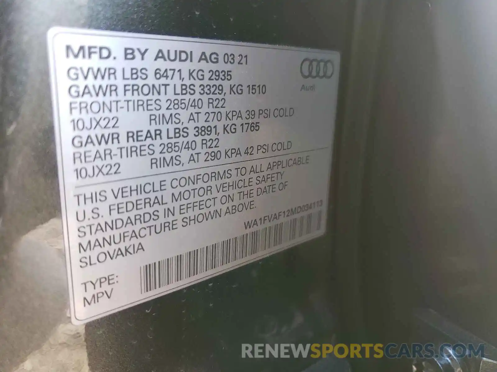 10 Фотография поврежденного автомобиля WA1FVAF12MD034113 AUDI Q8 2021