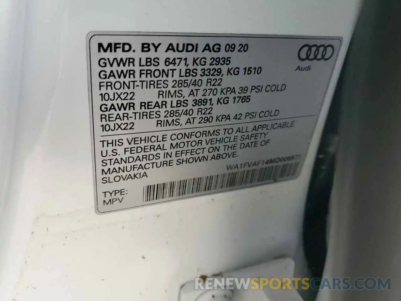 10 Photograph of a damaged car WA1FVAF14MD006572 AUDI Q8 2021