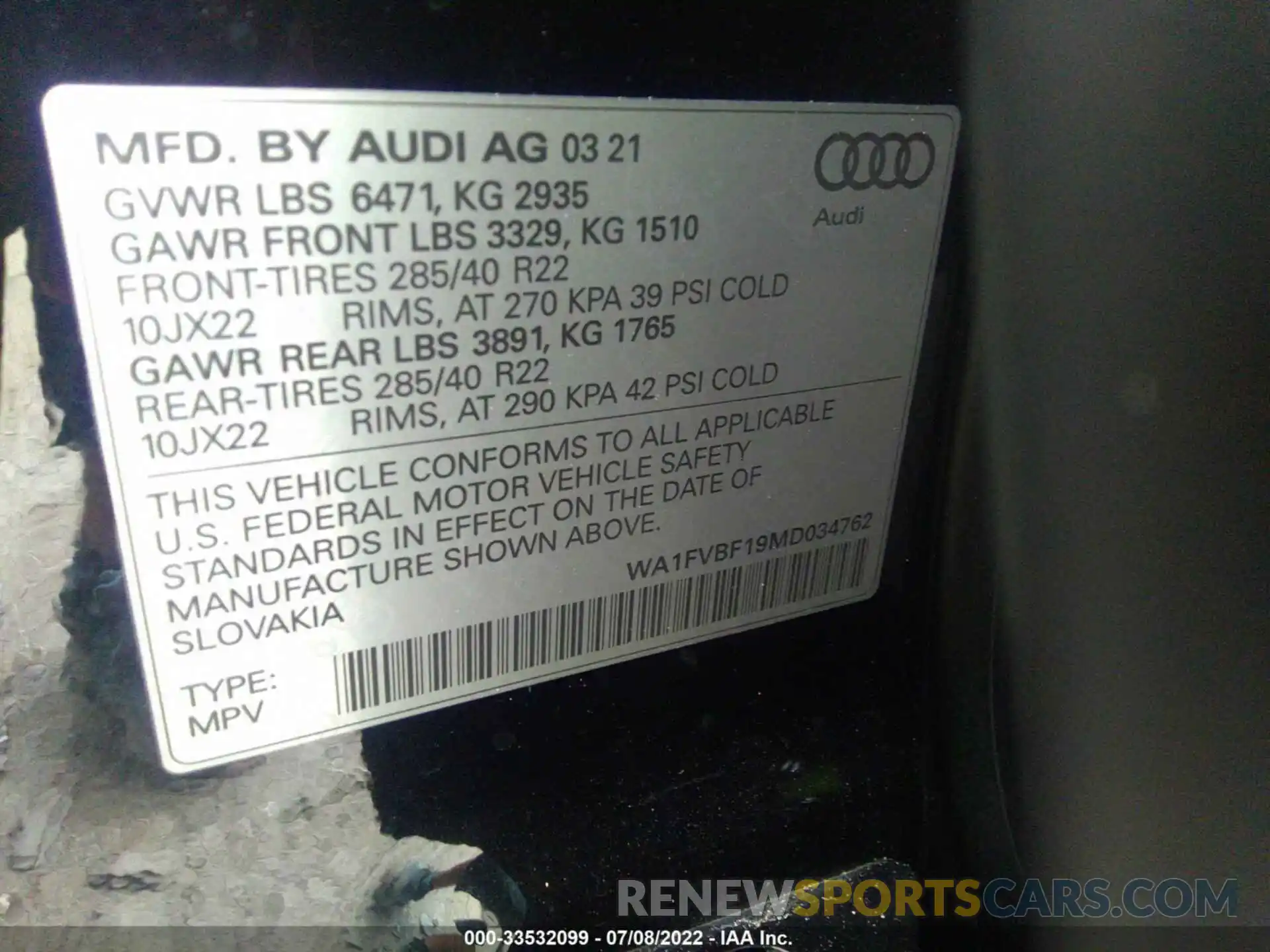 9 Photograph of a damaged car WA1FVBF19MD034762 AUDI Q8 2021