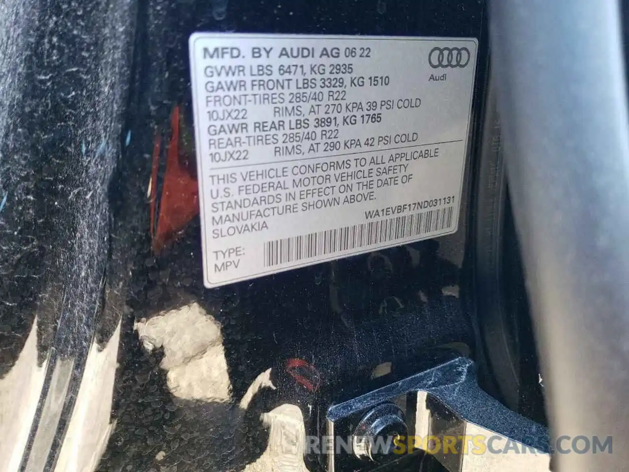 13 Photograph of a damaged car WA1EVBF17ND031131 AUDI Q8 2022