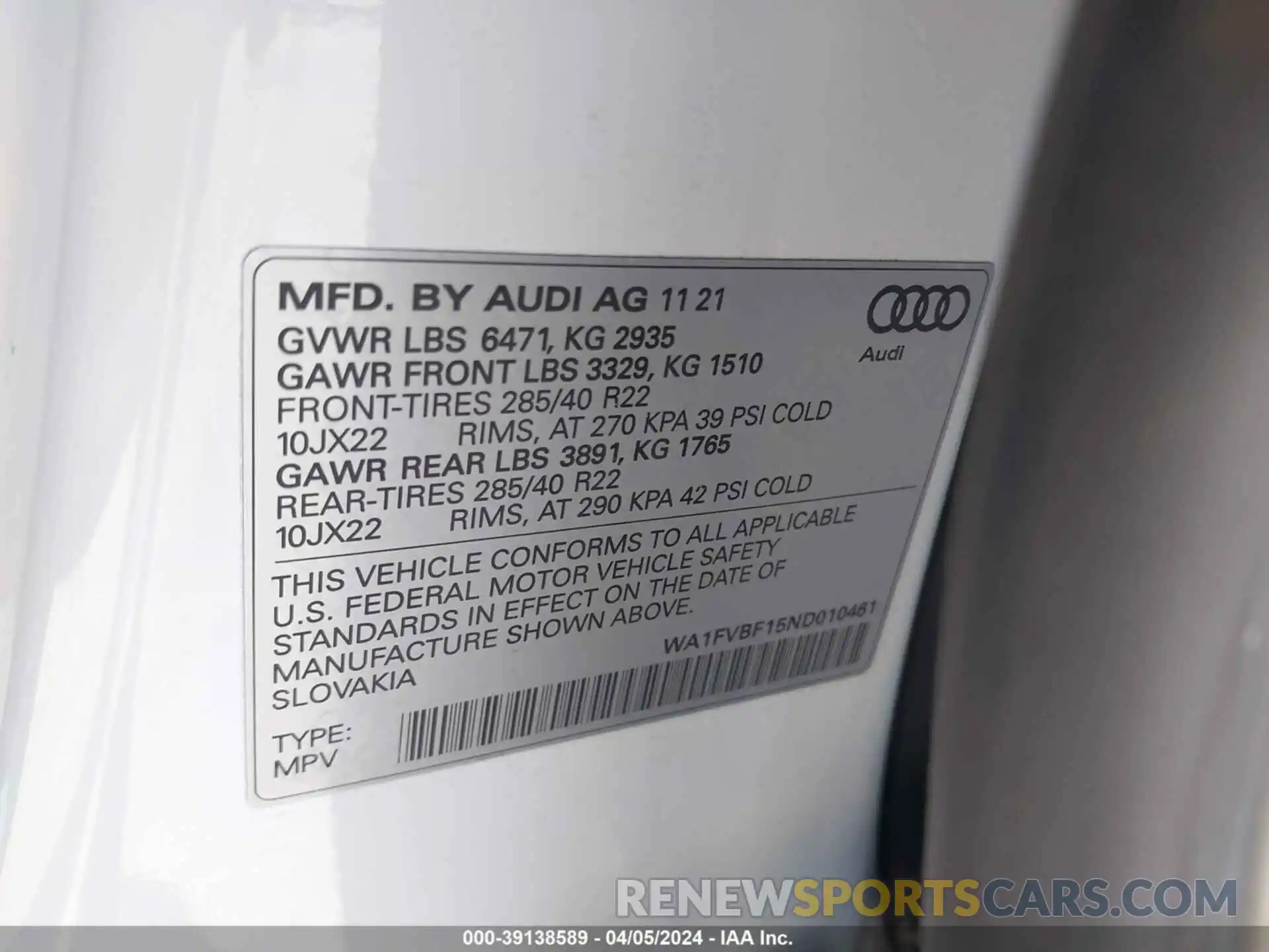 9 Photograph of a damaged car WA1FVBF15ND010461 AUDI Q8 2022