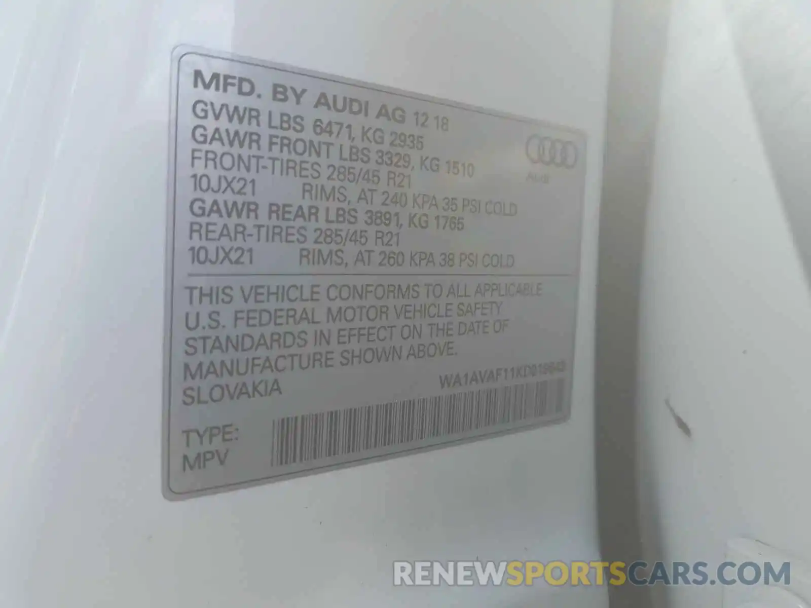 10 Photograph of a damaged car WA1AVAF11KD019643 AUDI Q8 PREMIUM 2019