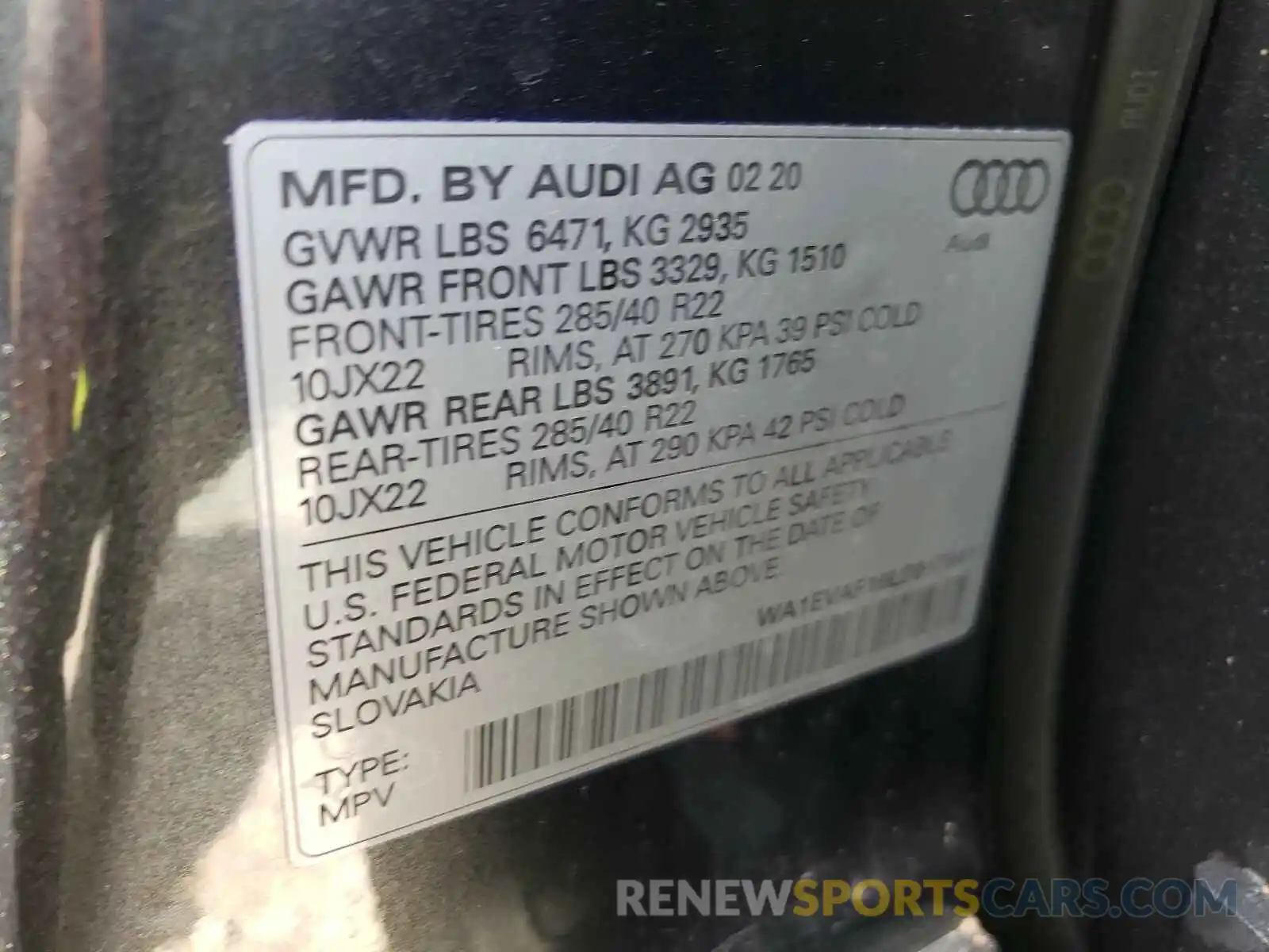 10 Photograph of a damaged car WA1EVAF16LD017941 AUDI Q8 PREMIUM 2020