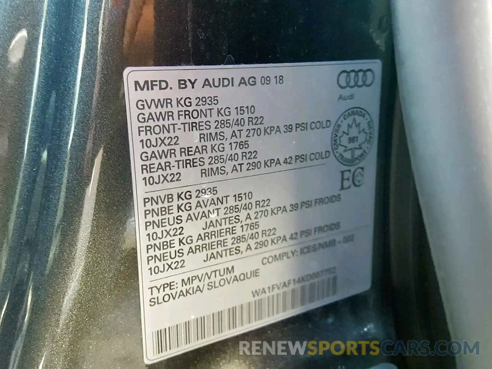 10 Photograph of a damaged car WA1FVAF14KD007752 AUDI Q8 PRESTIG 2019