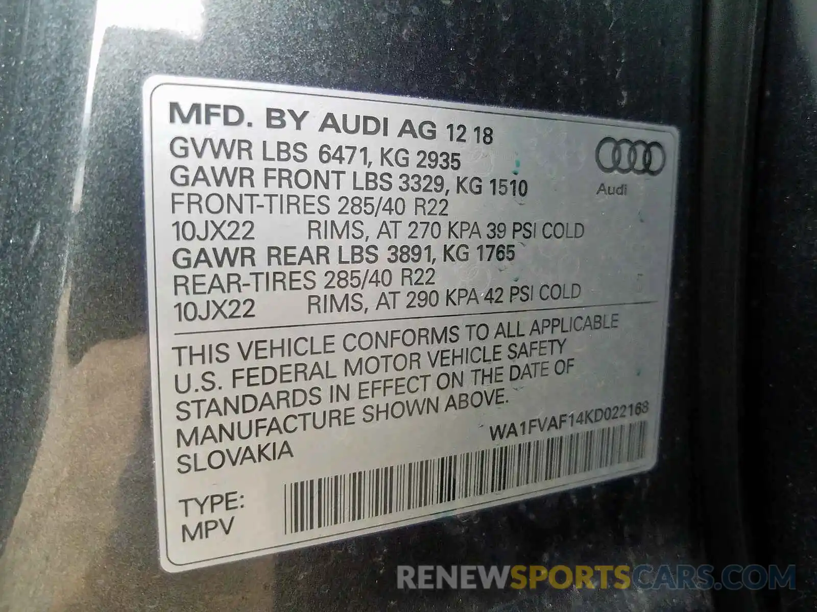 10 Photograph of a damaged car WA1FVAF14KD022168 AUDI Q8 PRESTIG 2019