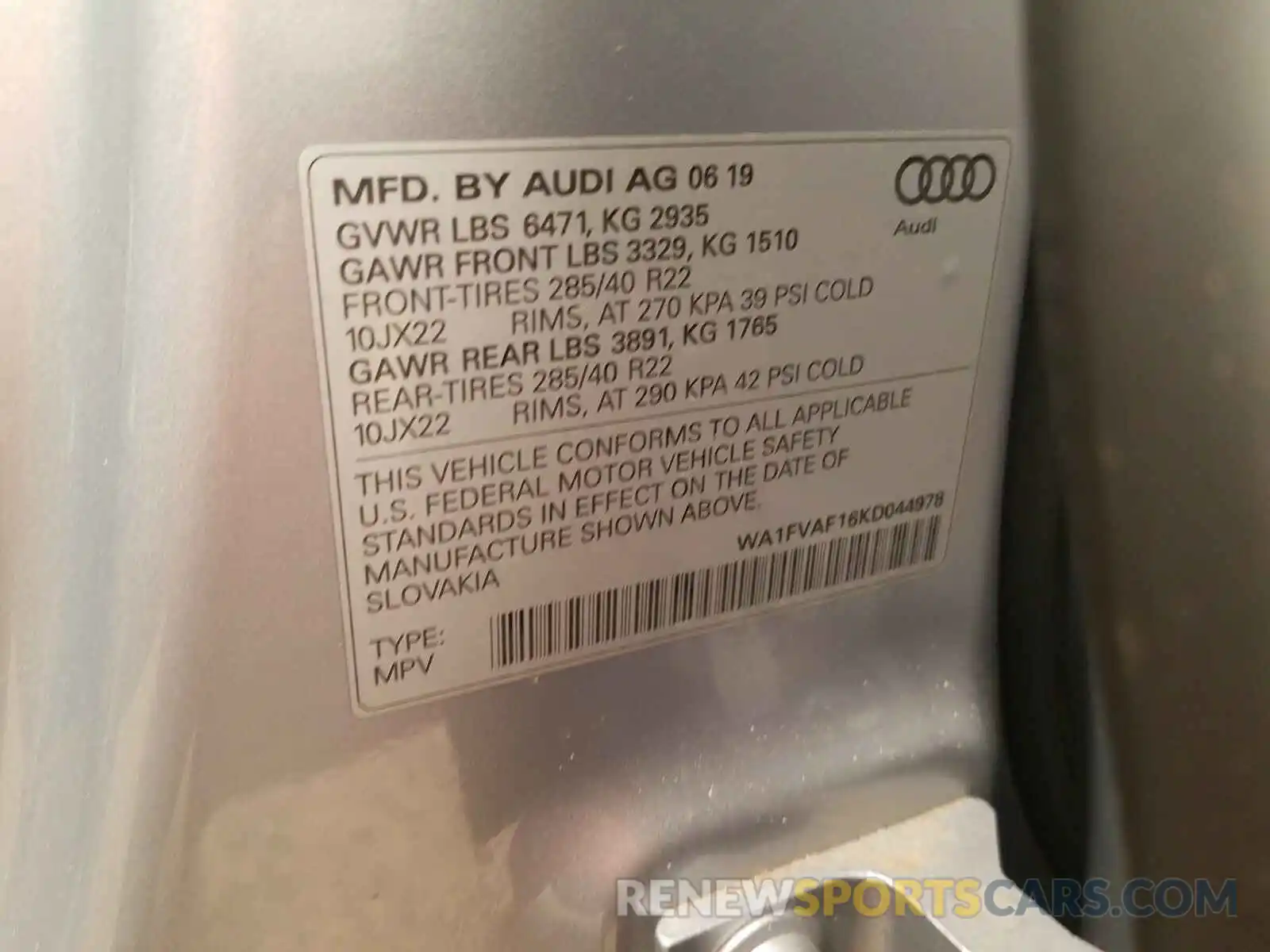 10 Photograph of a damaged car WA1FVAF16KD044978 AUDI Q8 PRESTIG 2019