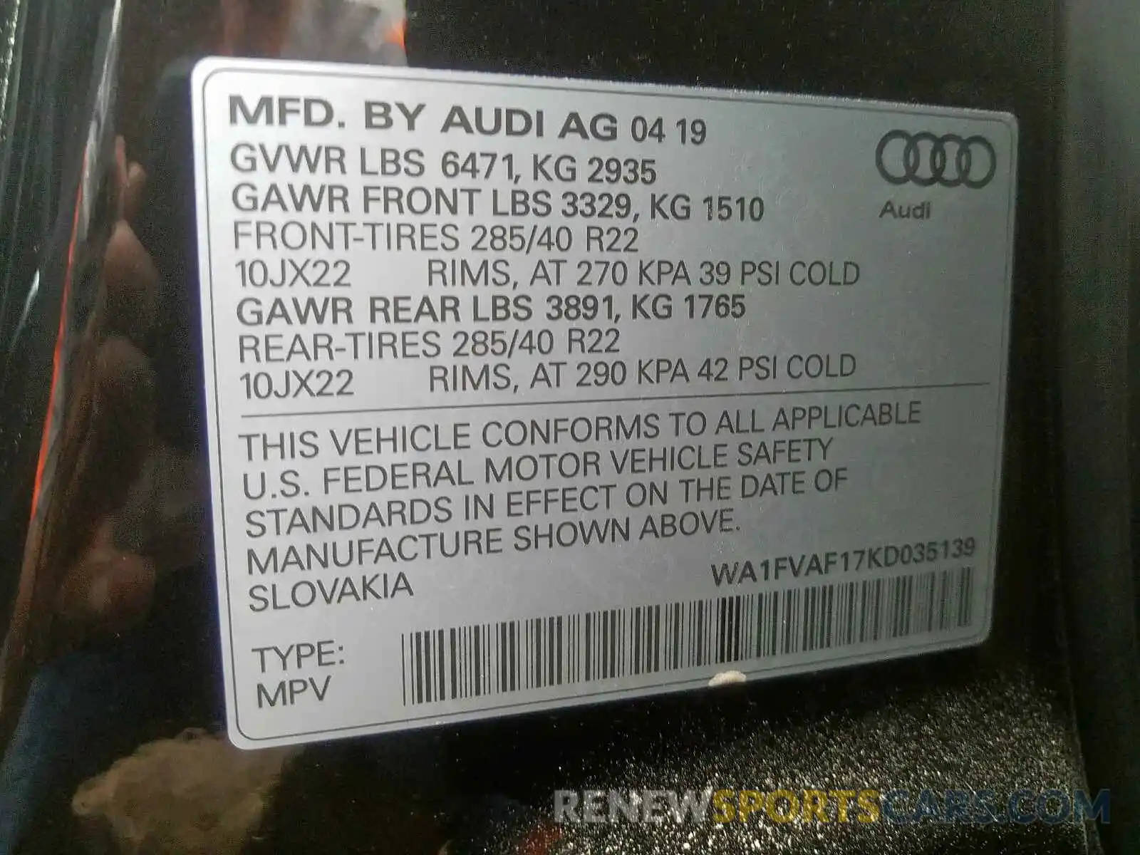 10 Photograph of a damaged car WA1FVAF17KD035139 AUDI Q8 PRESTIG 2019