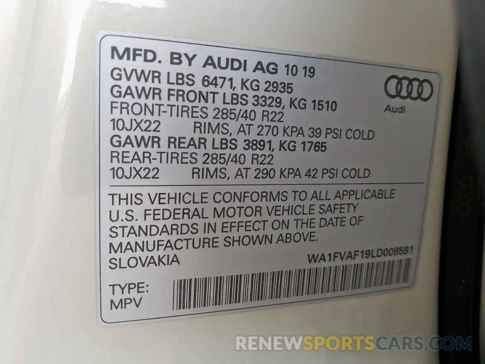 10 Photograph of a damaged car WA1FVAF19LD008591 AUDI Q8 PRESTIG 2020