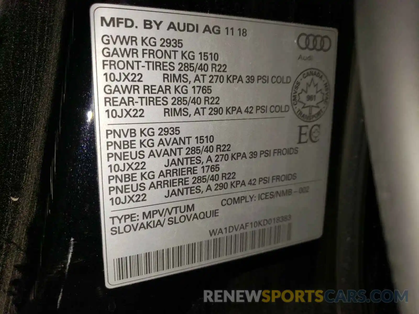 10 Photograph of a damaged car WA1DVAF10KD018383 AUDI Q8 PROGRES 2019