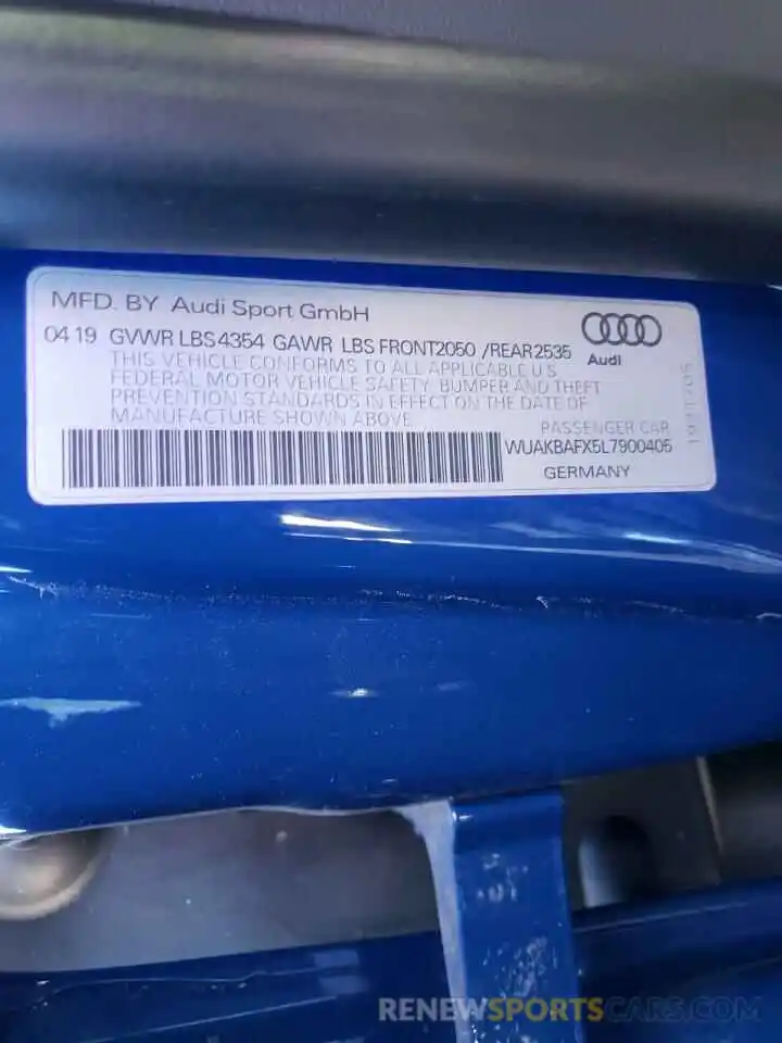 10 Фотография поврежденного автомобиля WUAKBAFX5L7900405 AUDI R8 2020