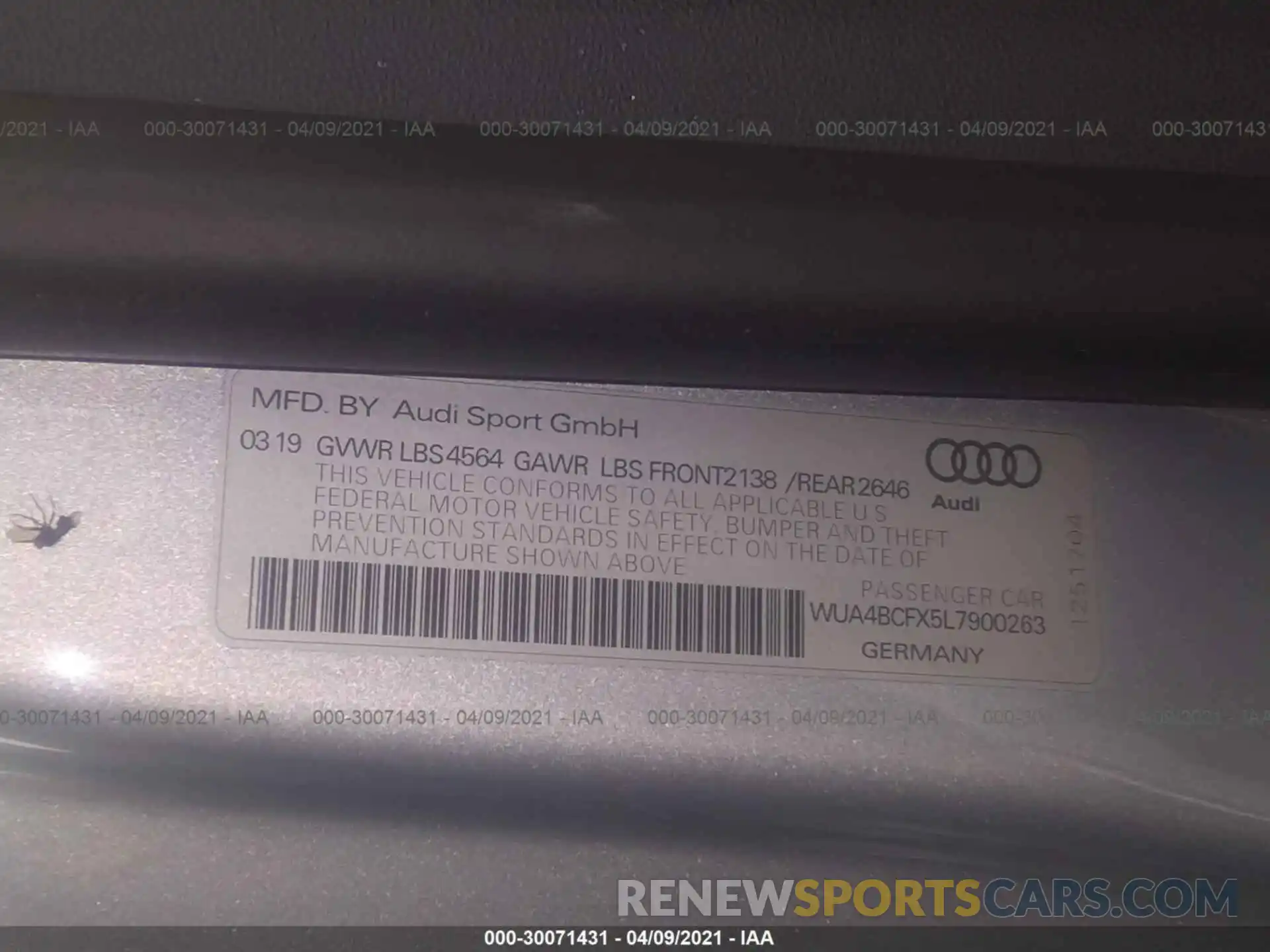 9 Фотография поврежденного автомобиля WUA4BCFX5L7900263 AUDI R8 SPYDER 2020