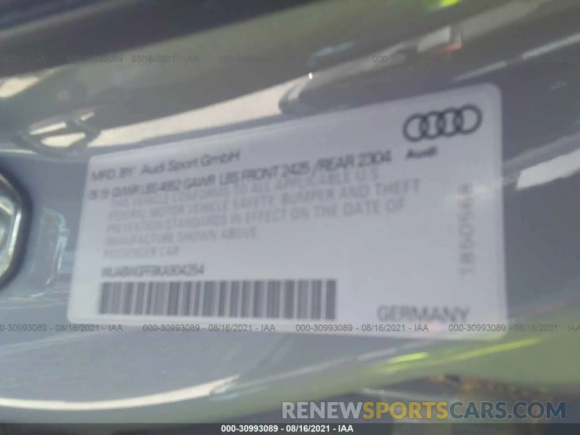 9 Фотография поврежденного автомобиля WUABWGFF8KA904254 AUDI RS 3 2019