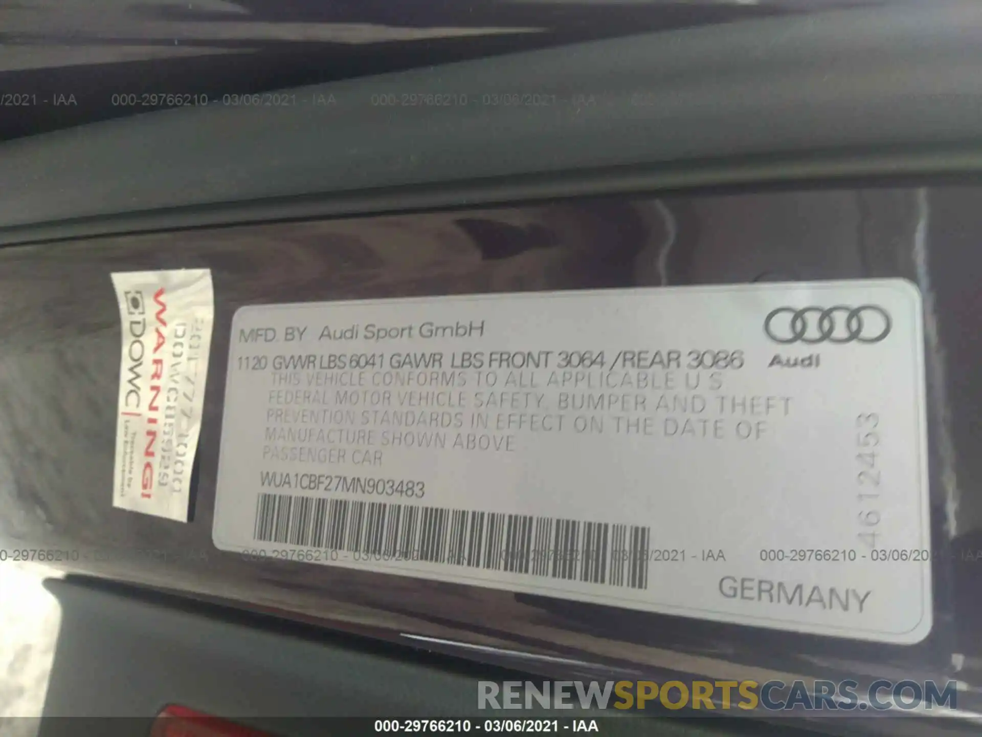 9 Фотография поврежденного автомобиля WUA1CBF27MN903483 AUDI RS 6 AVANT 2021