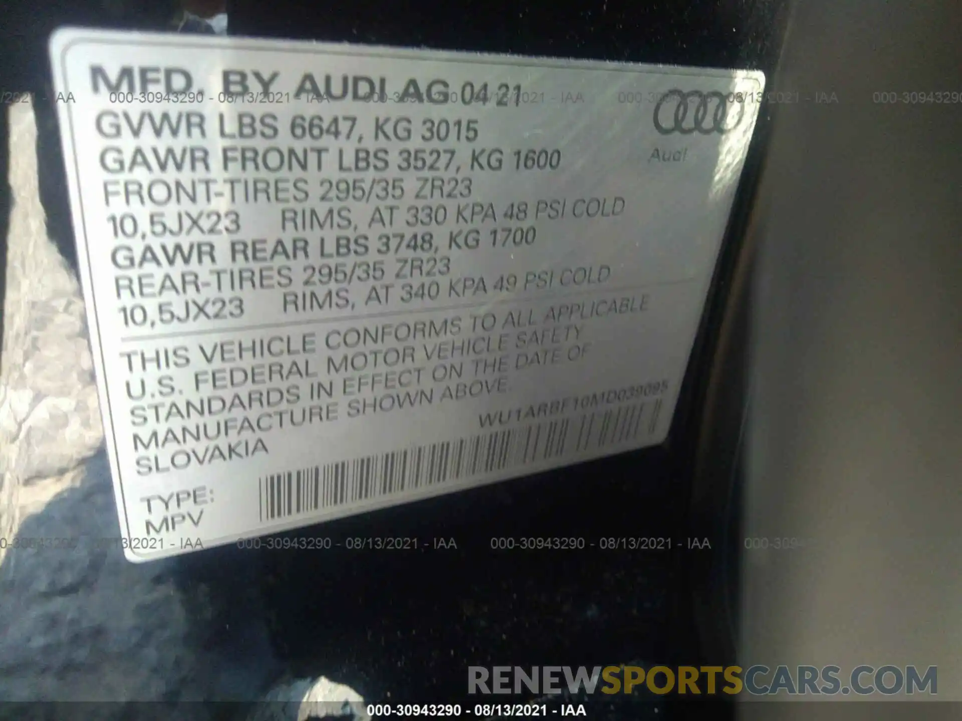 9 Фотография поврежденного автомобиля WU1ARBF10MD039095 AUDI RS Q8 2021