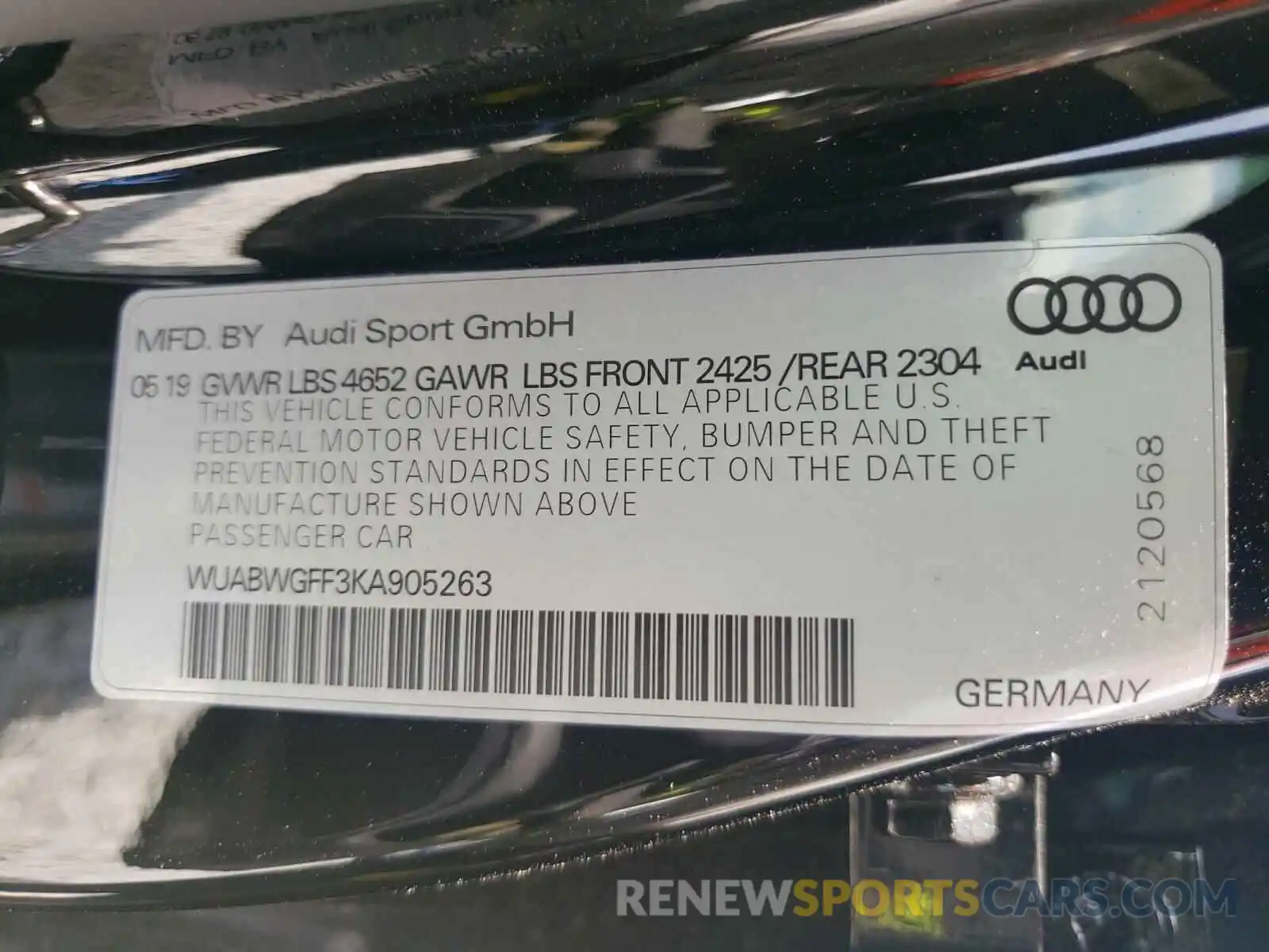 10 Photograph of a damaged car WUABWGFF3KA905263 AUDI RS3 2019