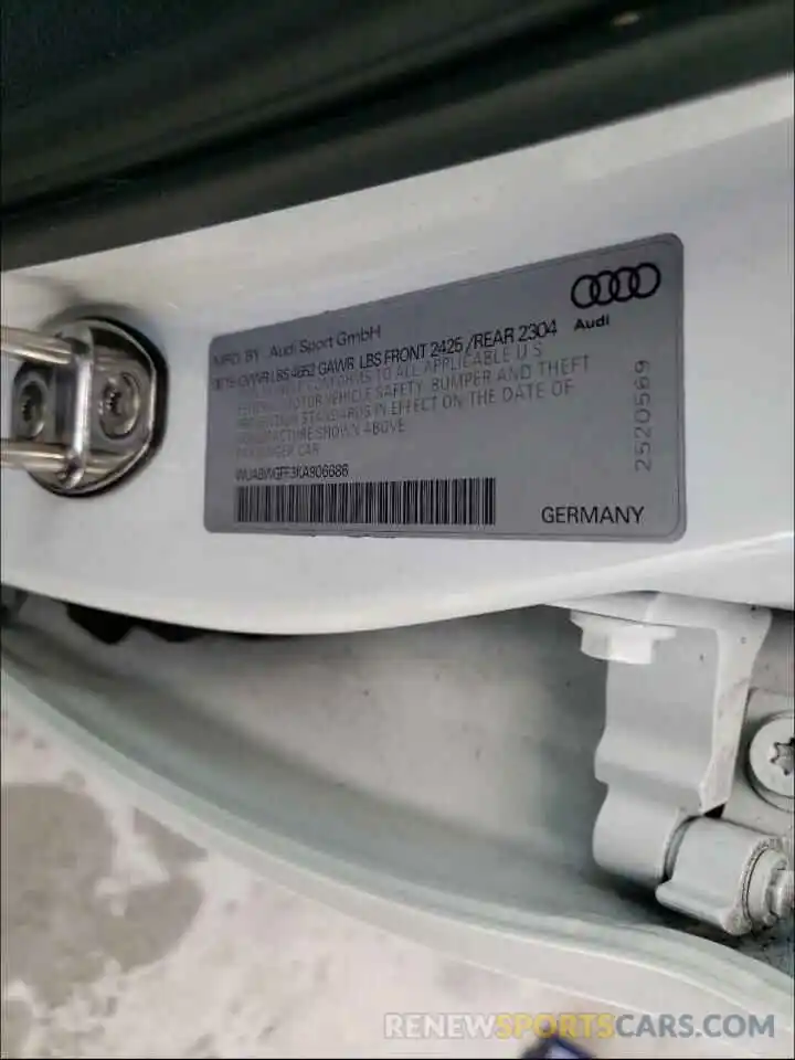 10 Фотография поврежденного автомобиля WUABWGFF3KA906686 AUDI RS3 2019